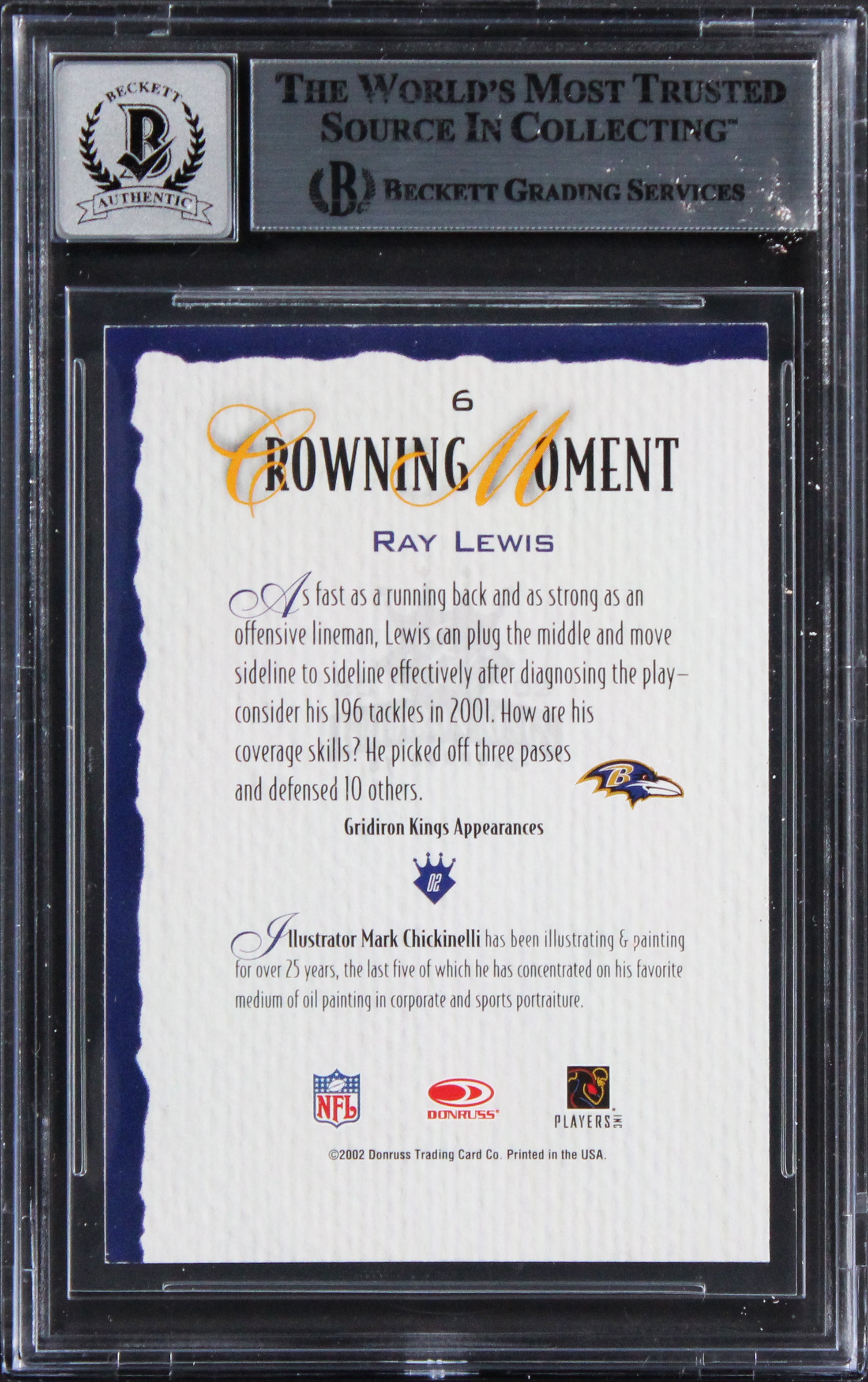 Ravens Ray Lewis Signed 2002 Gridiron Kings #6 Card Auto Graded 10! BAS Slabbed