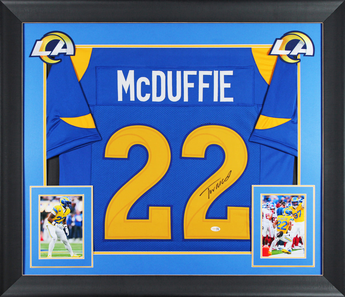Trent McDuffie Authentic Signed Blue Pro Style Framed Jersey JSA Witness