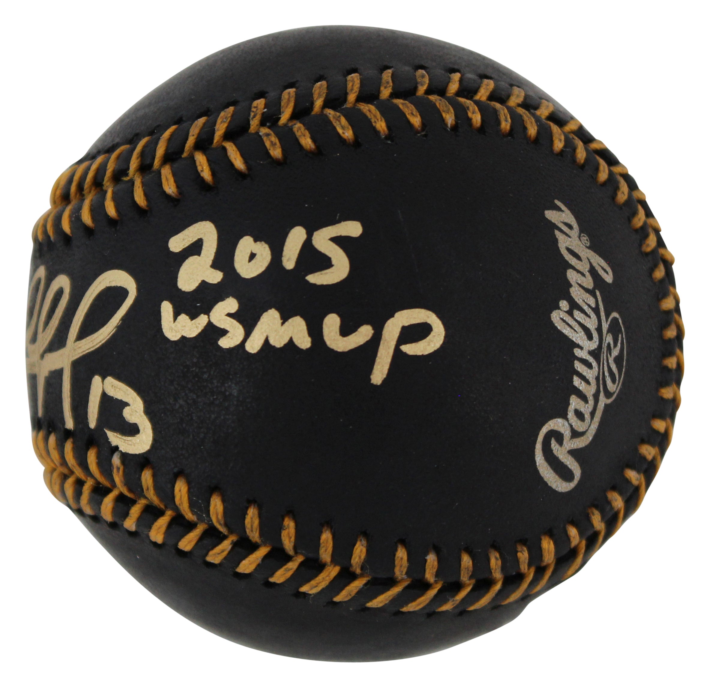 Royals Salvador Perez "2015 WS MVP" Signed Black Oml Baseball w/ Case BAS Wit