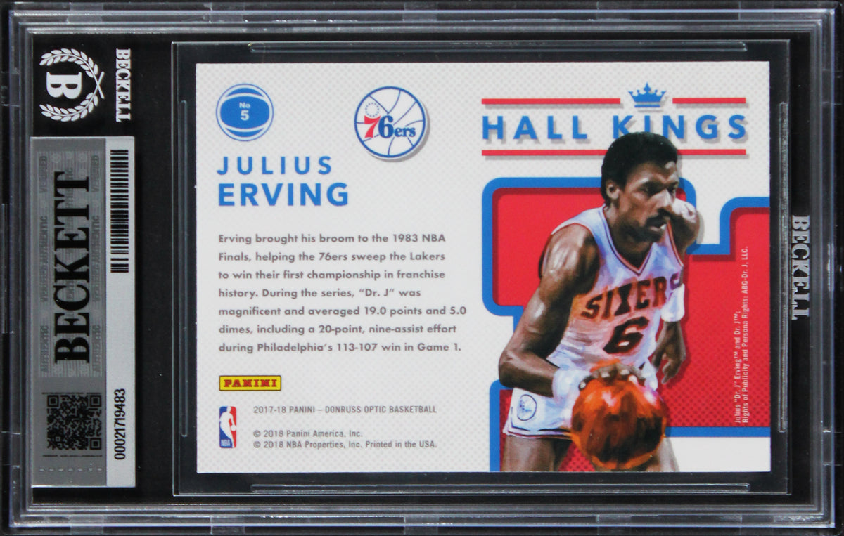 76ers Julius Erving Signed 2017 Donruss Optic #5 Card Auto Grade 10! BAS Slabbed
