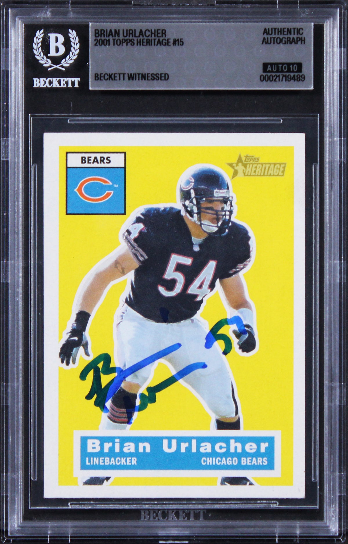 Bears Brian Urlacher Signed 2001 Topps Heritage #15 Card Auto 10! BAS Slabbed