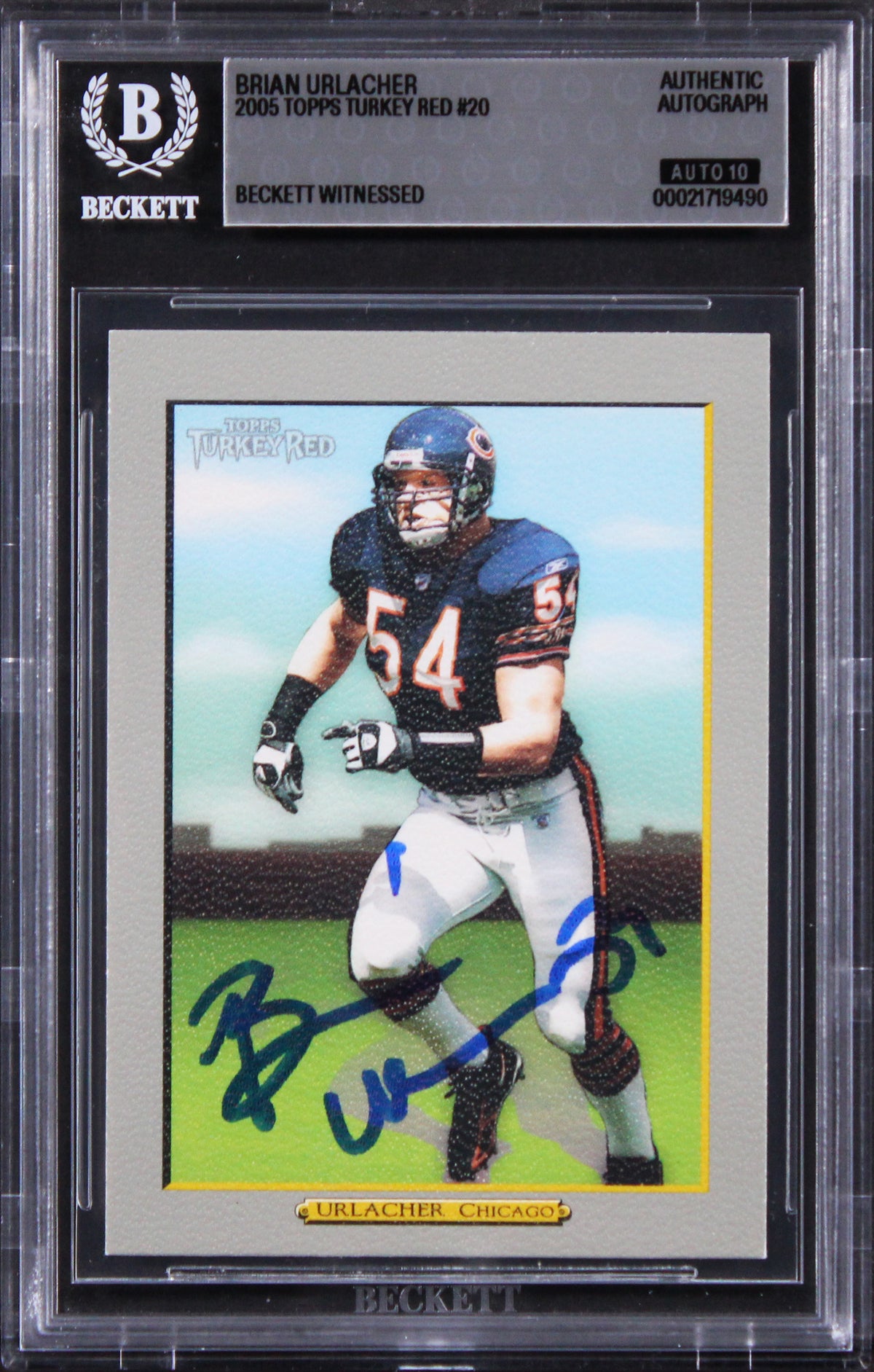 Bears Brian Urlacher Signed 2005 Topps Turkey Red #20 Card Auto 10! BAS Slabbed