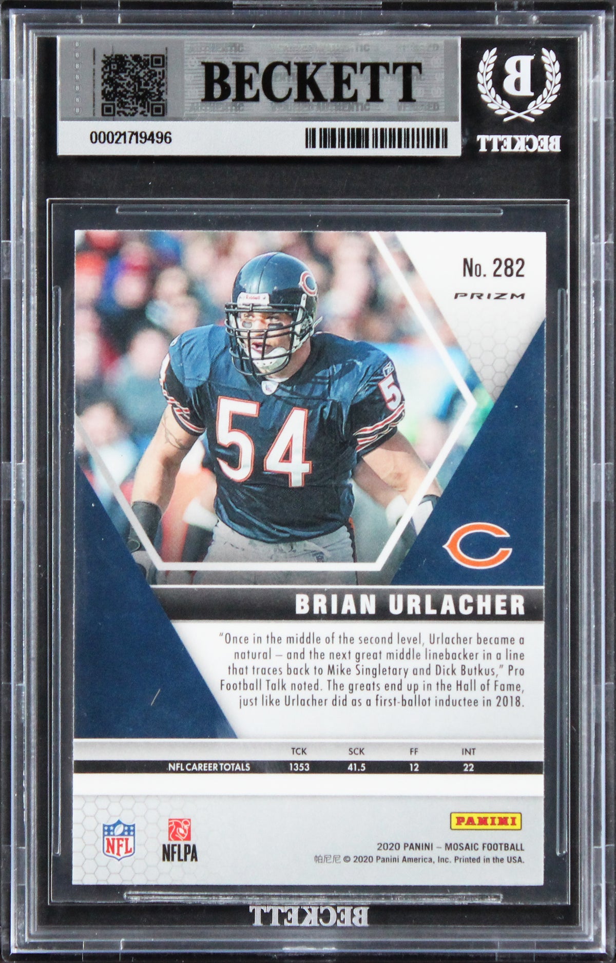 Bears Brian Urlacher Signed 2020 Panini Mosaic #282 Card Auto 10! BAS Slabbed