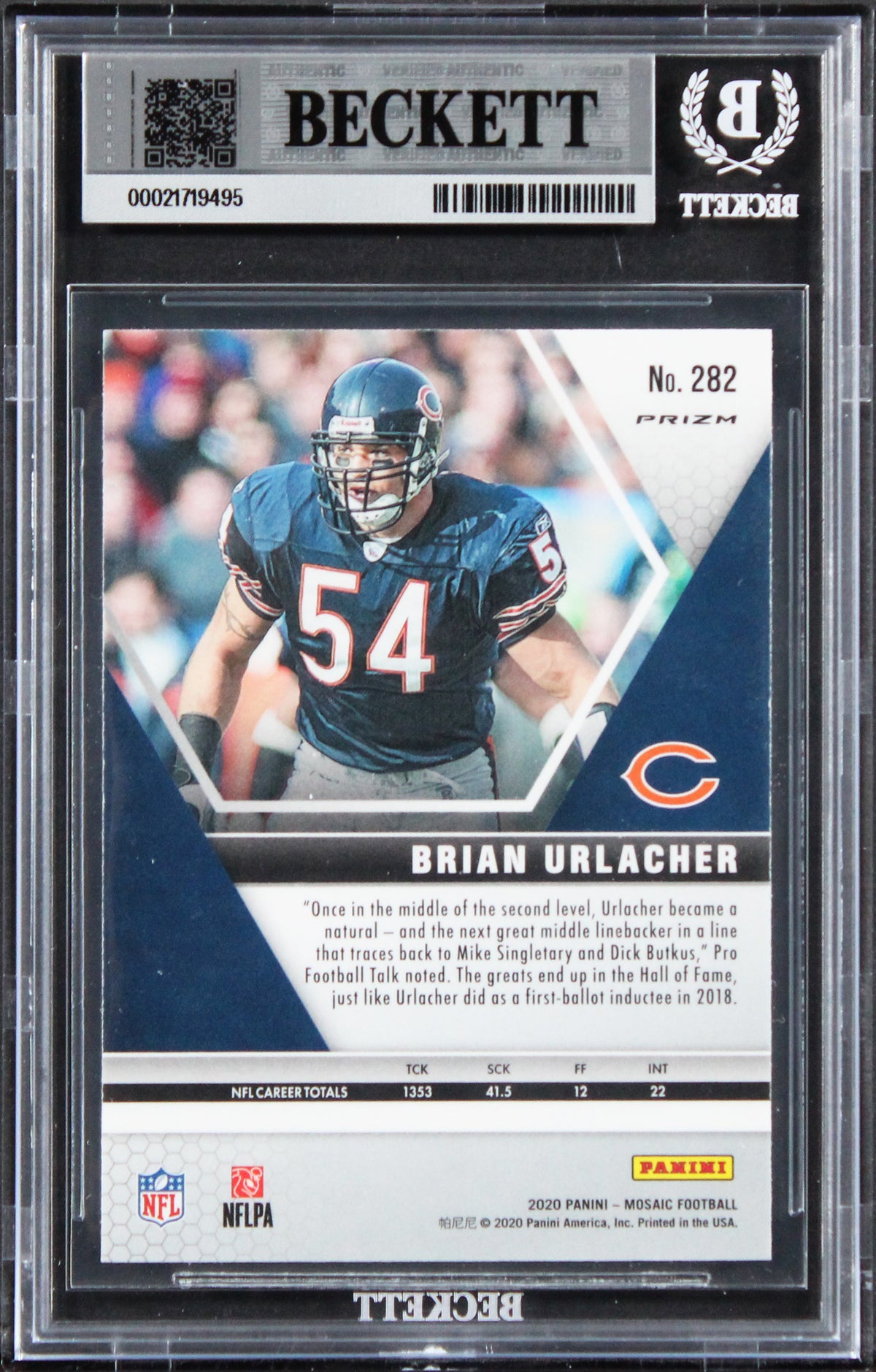 Bears Brian Urlacher Signed 2020 Panini Mosaic Blue #282 Card Auto 10! BAS Slab
