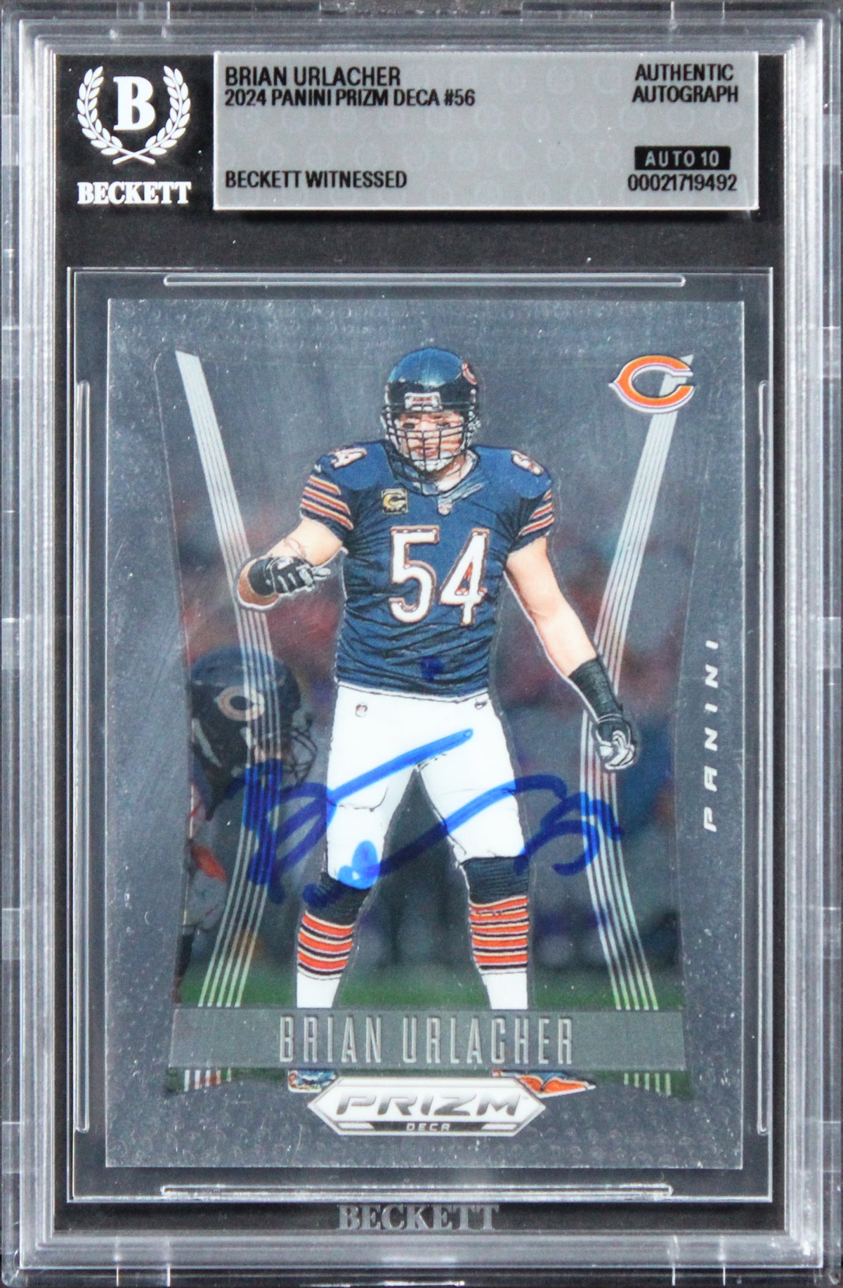 Bears Brian Urlacher Signed 2024 Panini Prizm Deca #56 Card Auto 10! BAS Slabbed