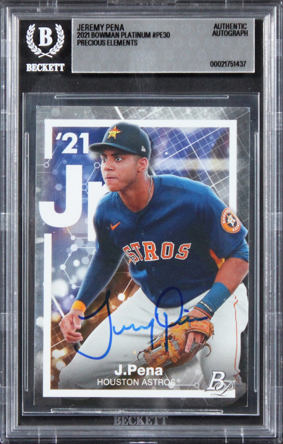 Astros Jeremy Pena Signed 2021 Bowman Platinum Elements #PE30 Card BAS Slabbed