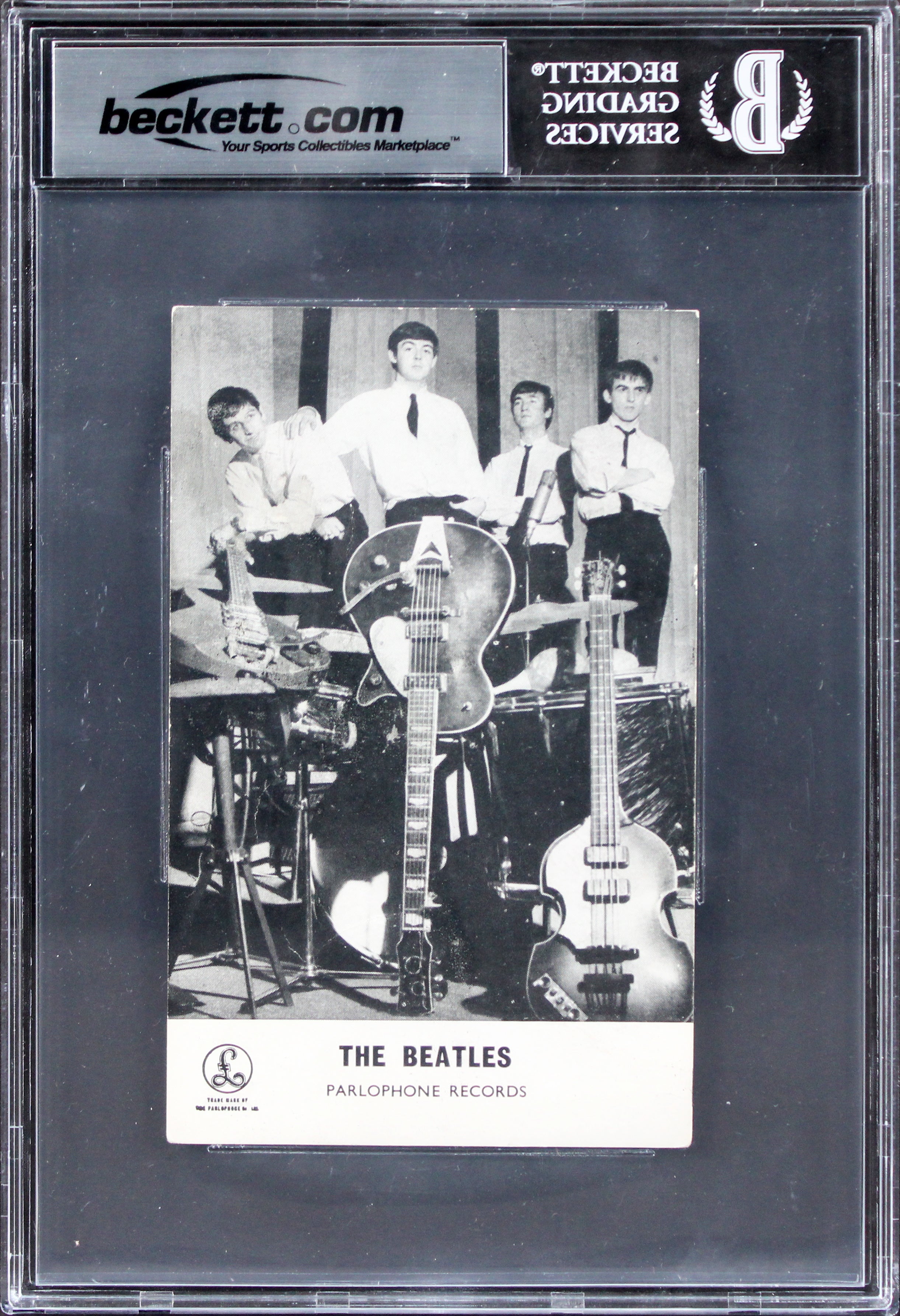 Beatles (4) Lennon, McCartney, Harrison & Starr Signed 3.5x5.75 Photo BAS Slab