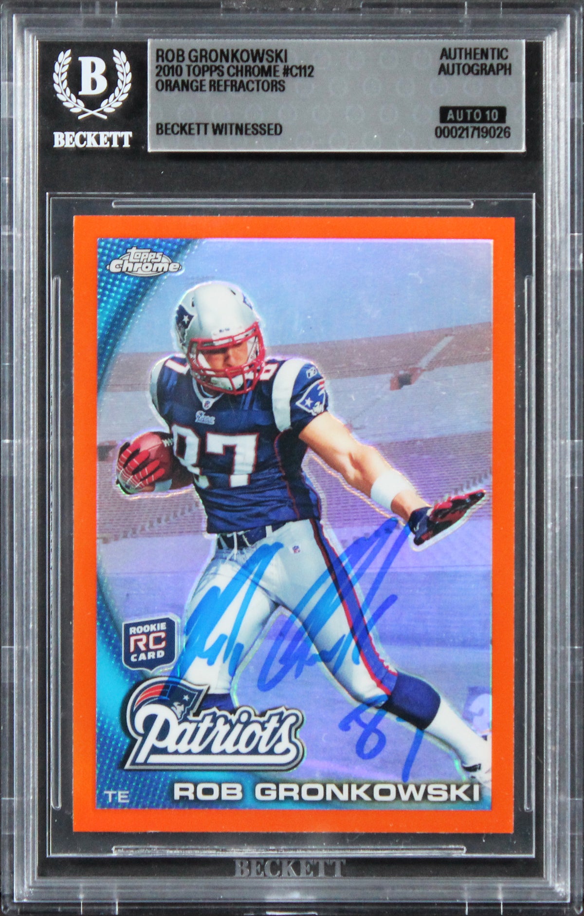 Rob Gronkowski Signed 2010 Topps Chrome Orange #C112 RC Card Auto 10! BAS Slab