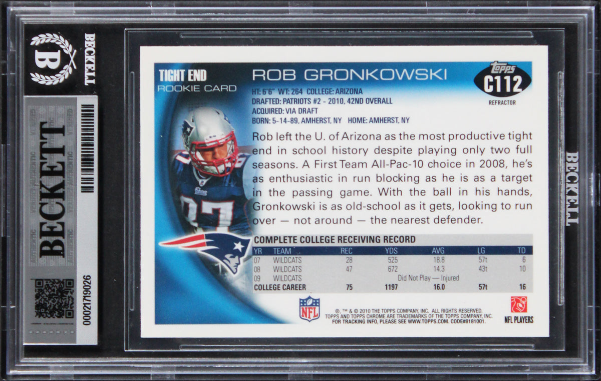 Rob Gronkowski Signed 2010 Topps Chrome Orange #C112 RC Card Auto 10! BAS Slab