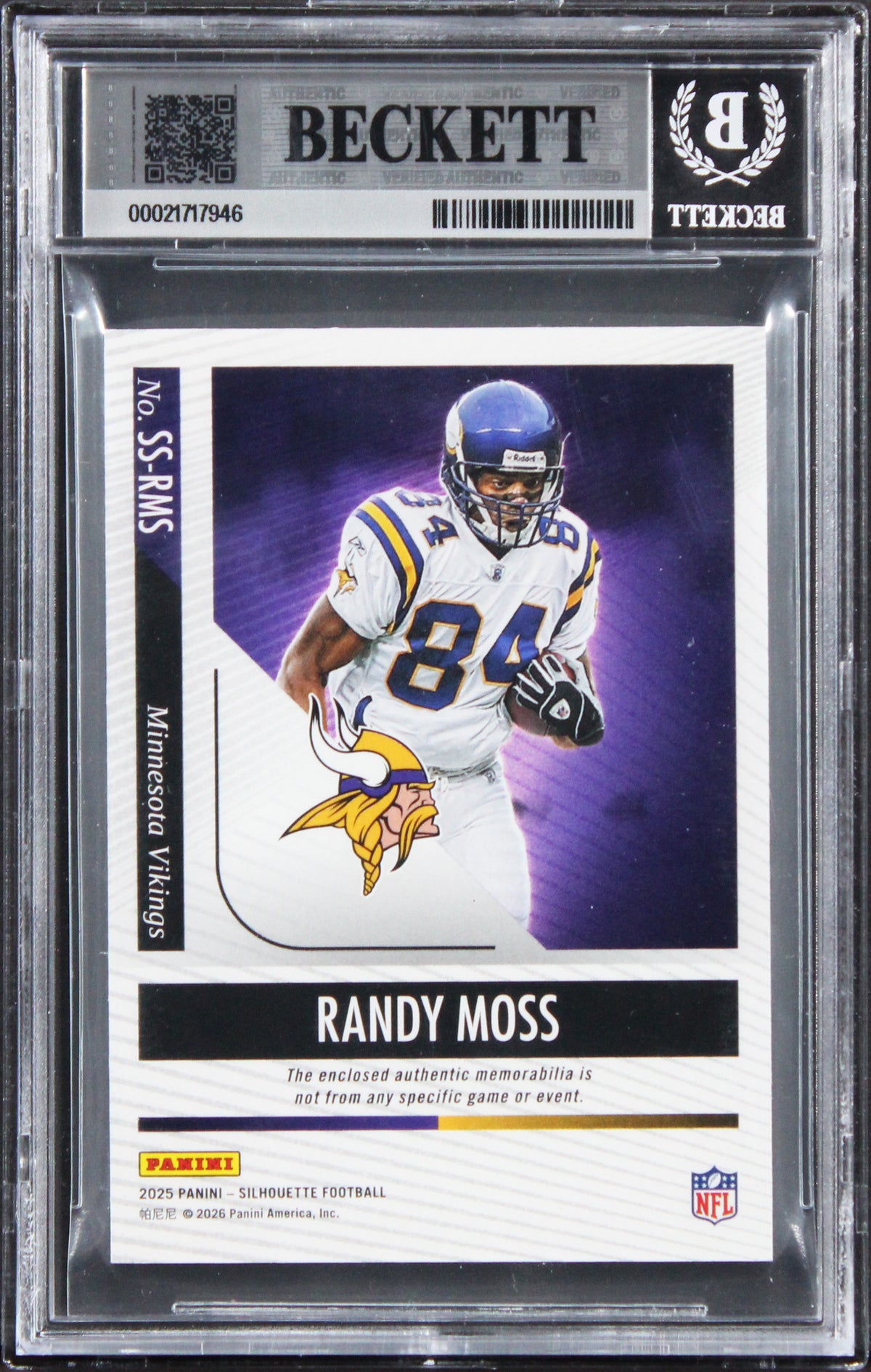 Vikings Randy Moss Signed 2025 Panini Silhouette #48 96/99 Card Auto 10 BAS Slab