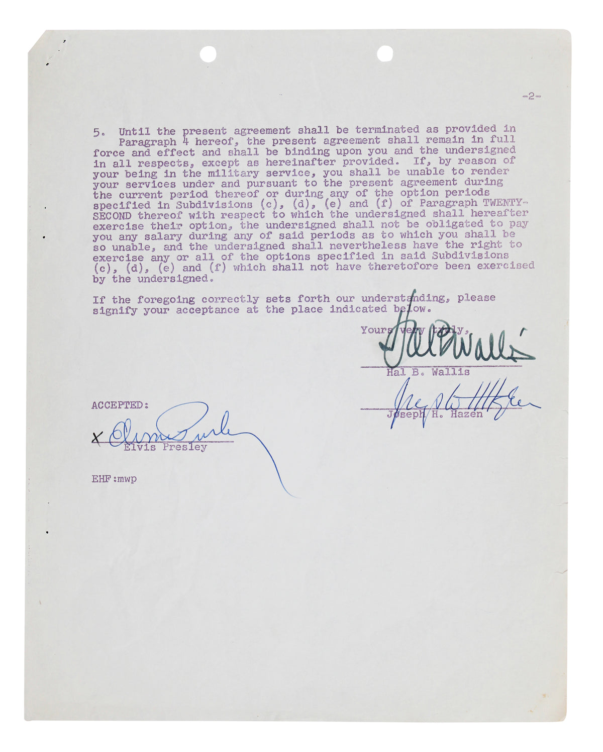 Elvis Presley Authentic 2x Signed 1958 G.I. Blues Contract PSA & JSA LOAs