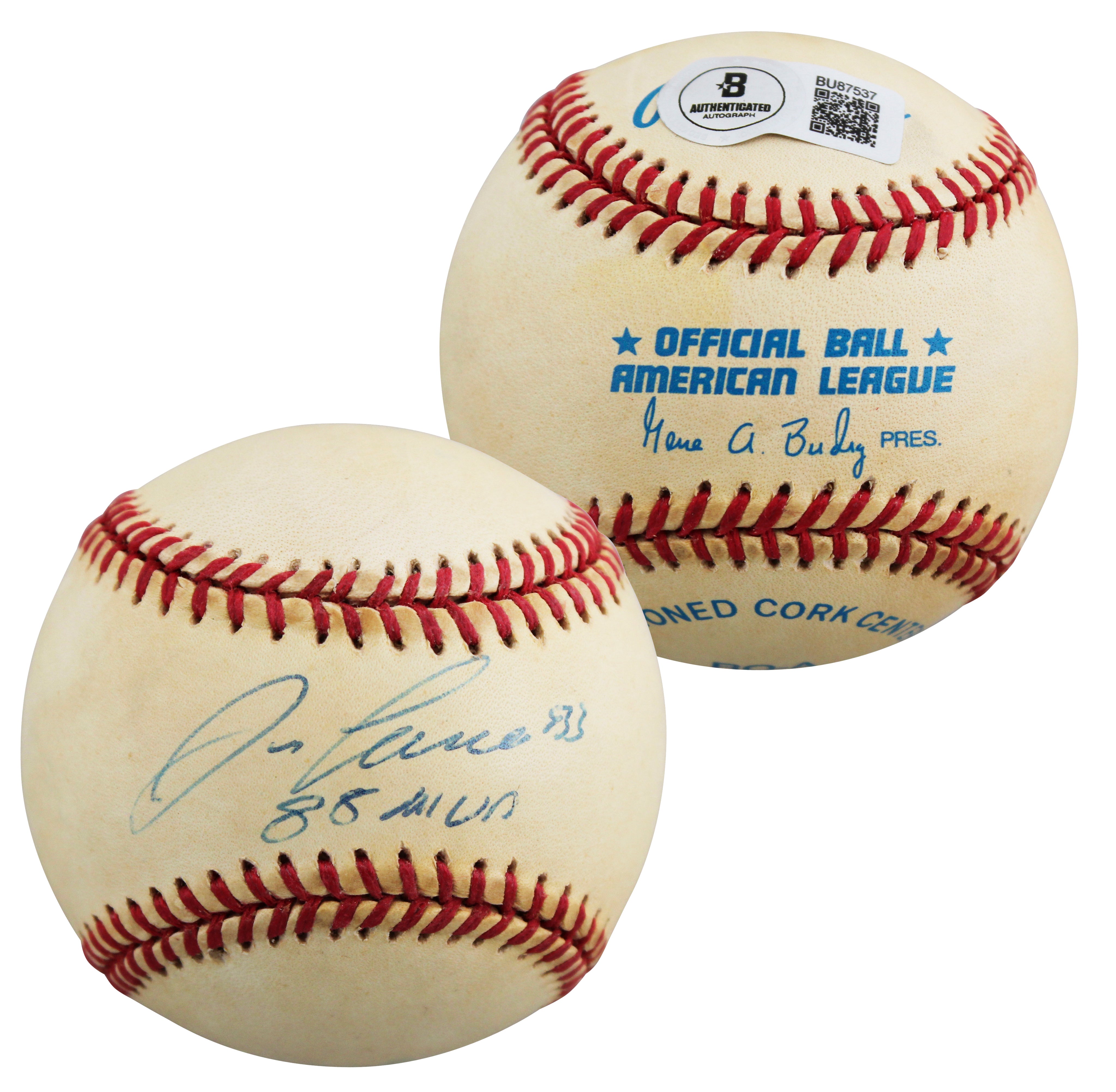 Athletics Jose Canseco "88 MVP" Signed Gene Budig OAL Baseball BAS #BU87537