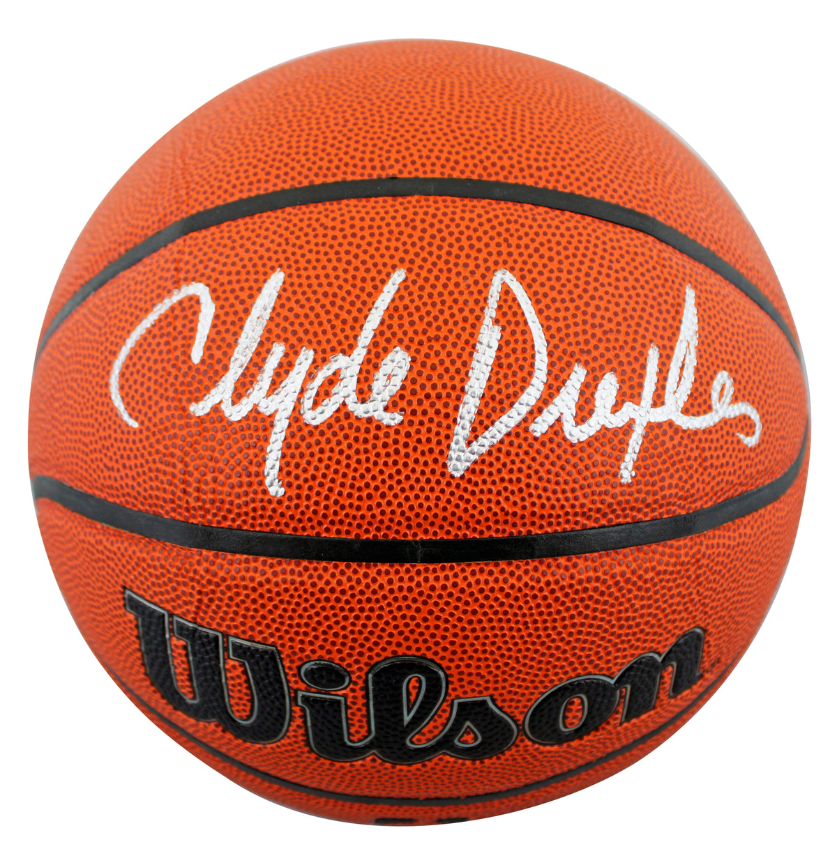 Rockets Clyde Drexler Authentic Signed Wilson Basketball w/ Case BAS Witnessed
