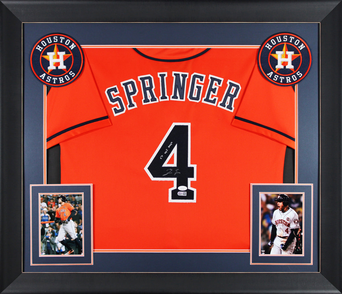 George Springer "17 WS MVP" Authentic Signed Orange Pro Style Framed Jersey JSA