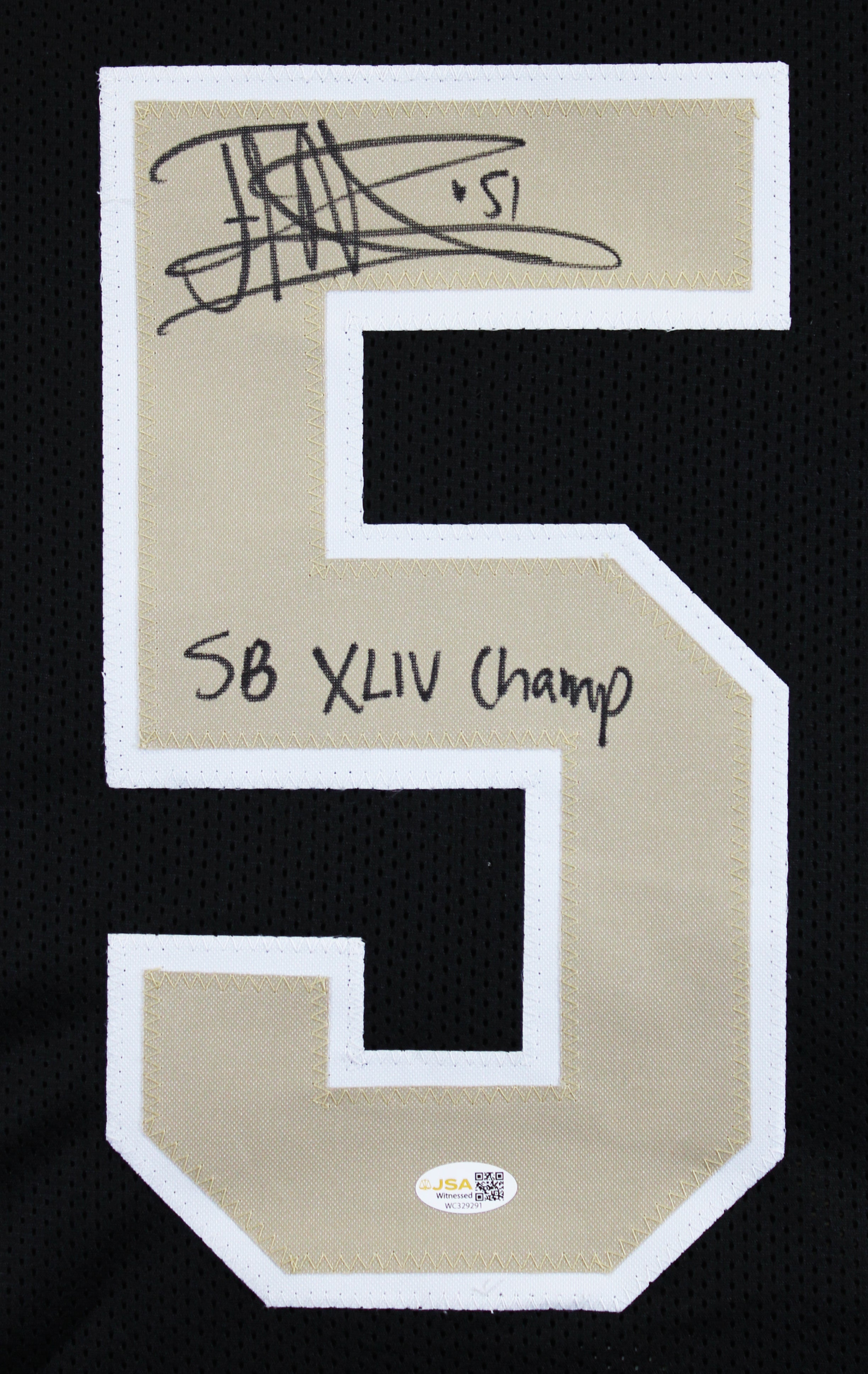 Jonathan Vilma "SB XLIV Champ" Signed Black Pro Style Jersey JSA Witnessed