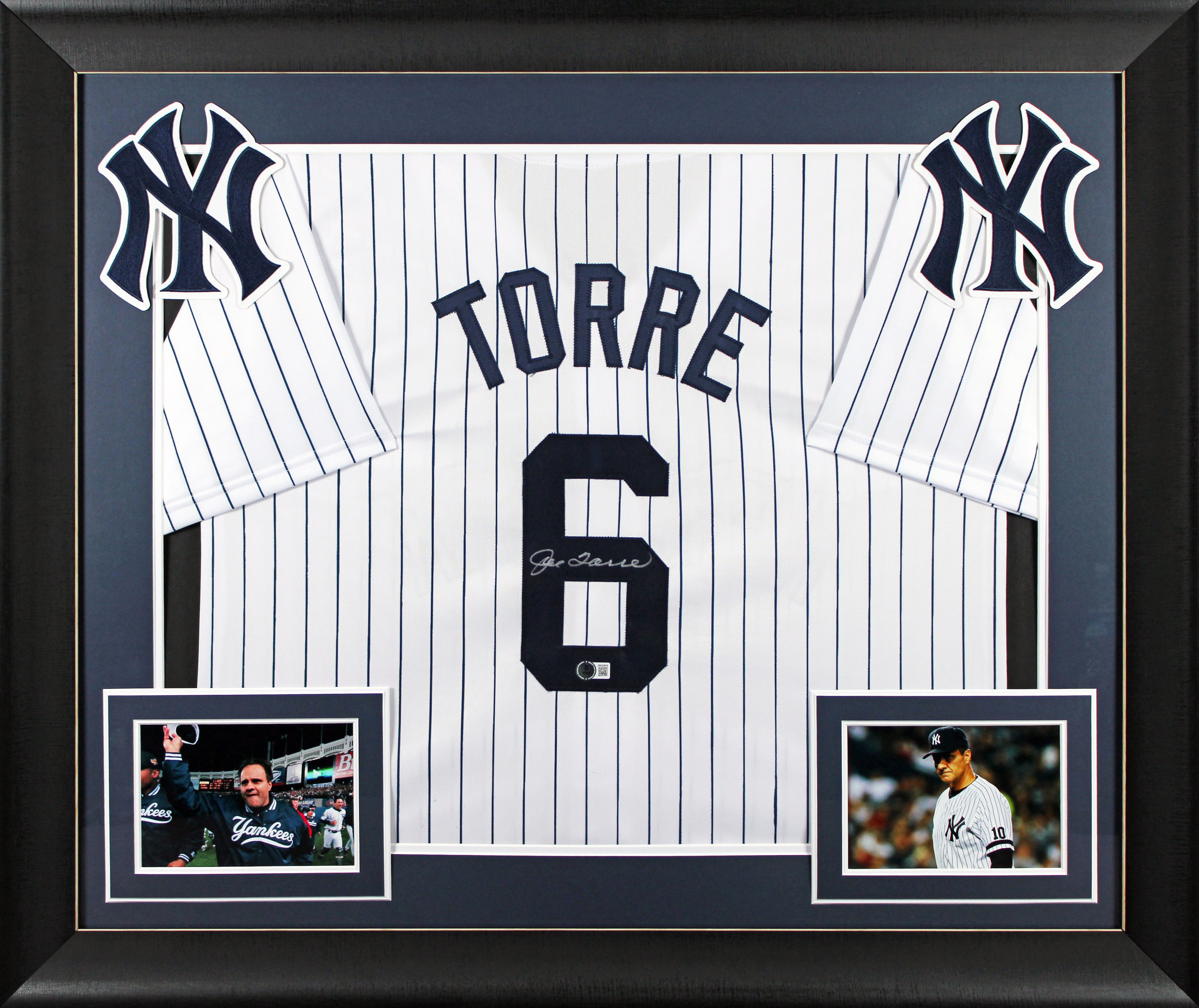 Joe Torre Authentic Signed White Pinstripe Pro Style Framed Jersey BAS Witnessed