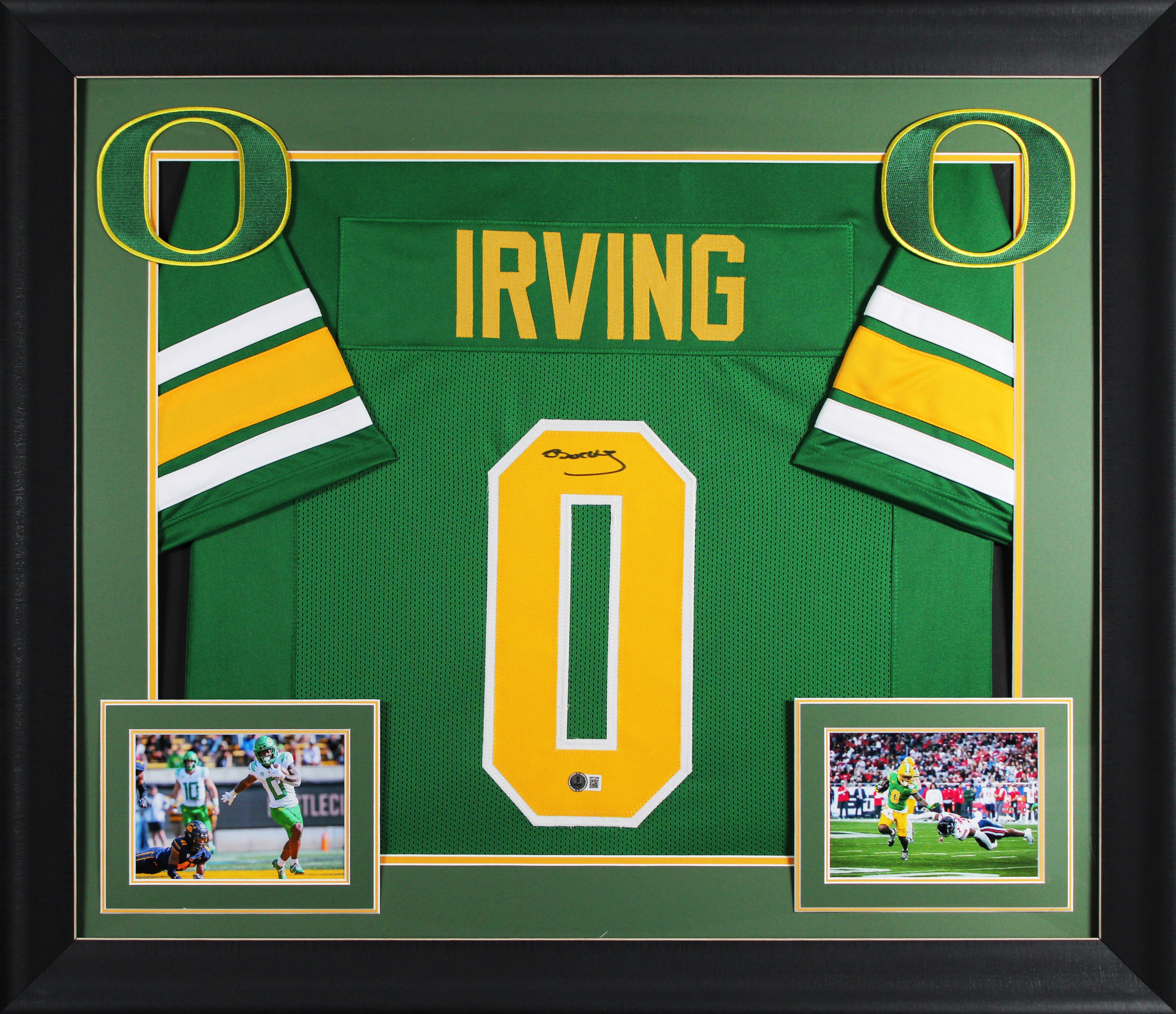 Oregon Bucky Irving Authentic Signed Green Pro Style Framed Jersey BAS Witnessed