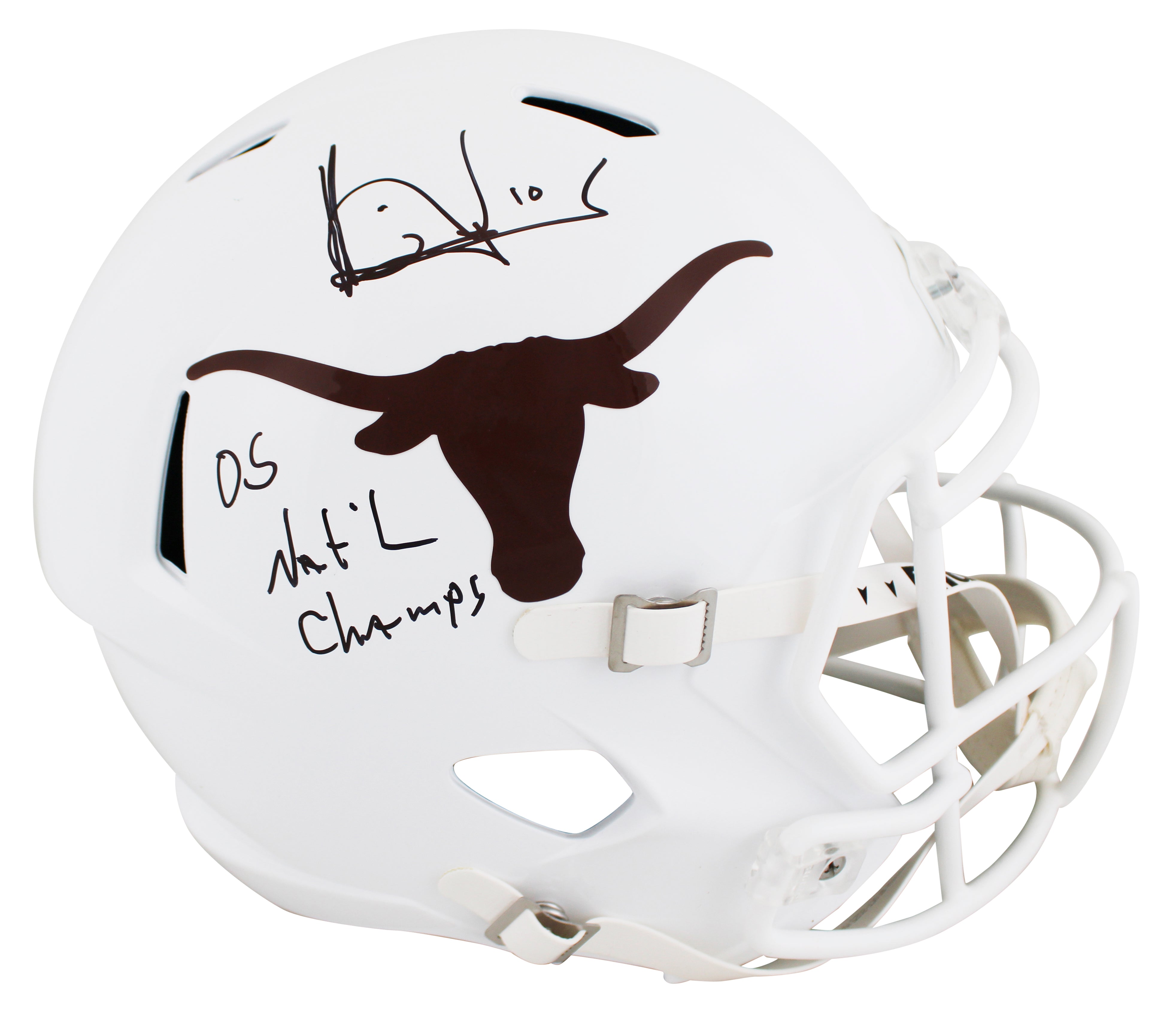 Texas Vince Young "05 Nat'l Champs" Signed Full Size Speed Rep Helmet BAS Wit 2