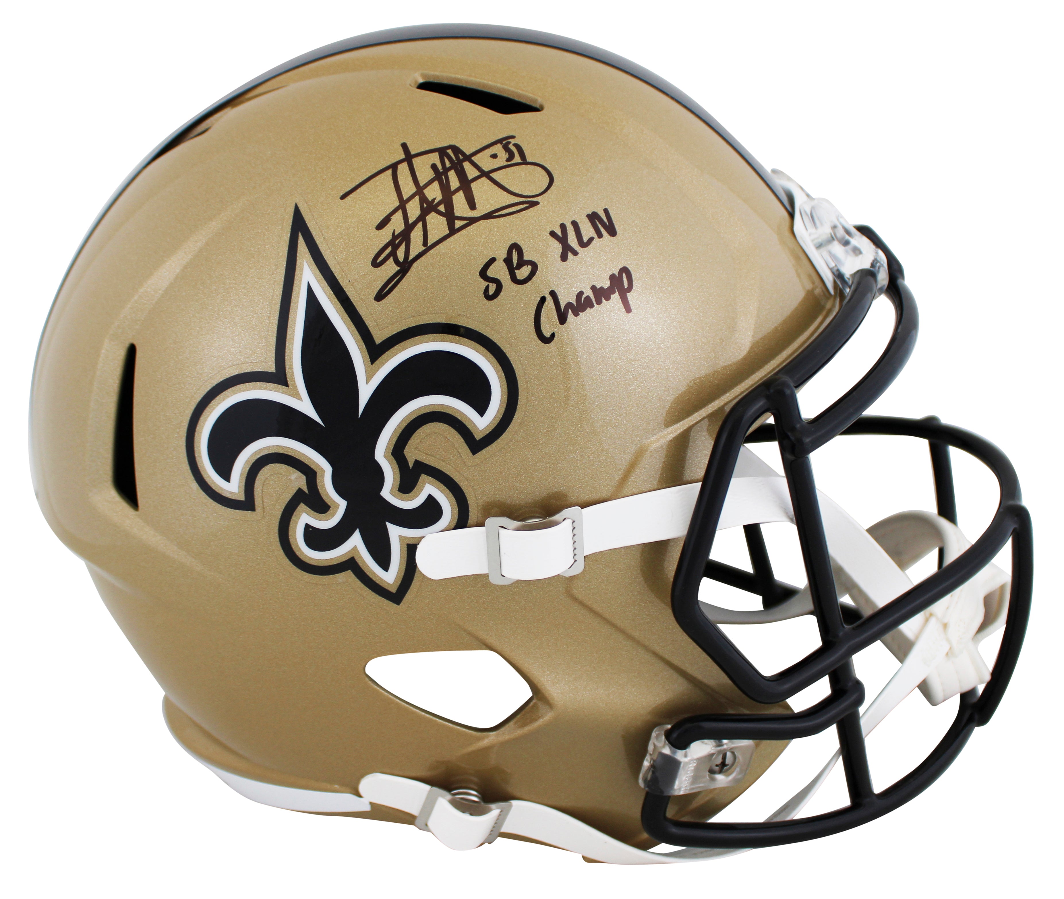 Saints Jonathan Vilma "SB XLIV Champ" Signed F/S Speed Rep Helmet W/ Case JSA W