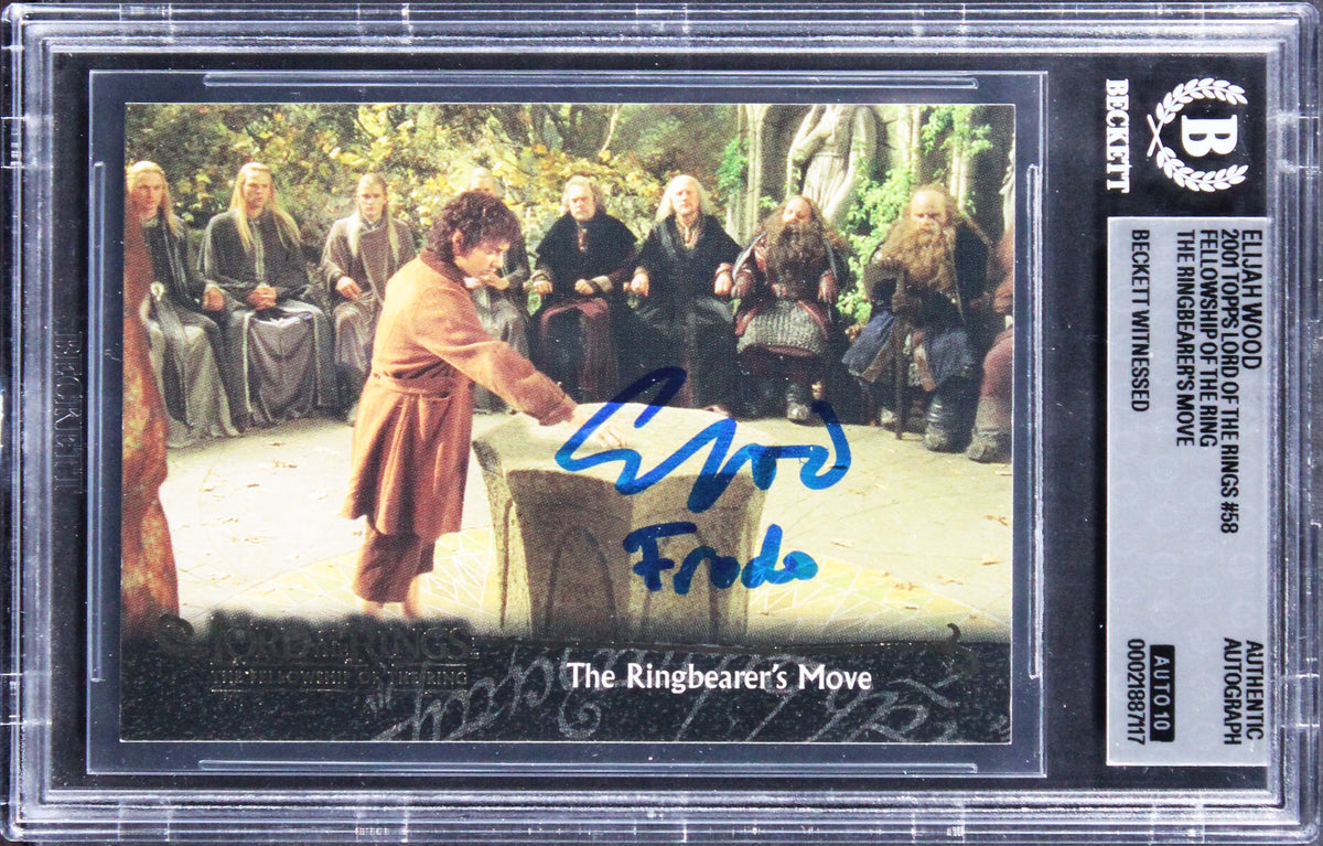 Elijah Wood "Frodo" Signed 2001 Topps LOTR FOTR #58 Card Auto 10! BAS Slabbed