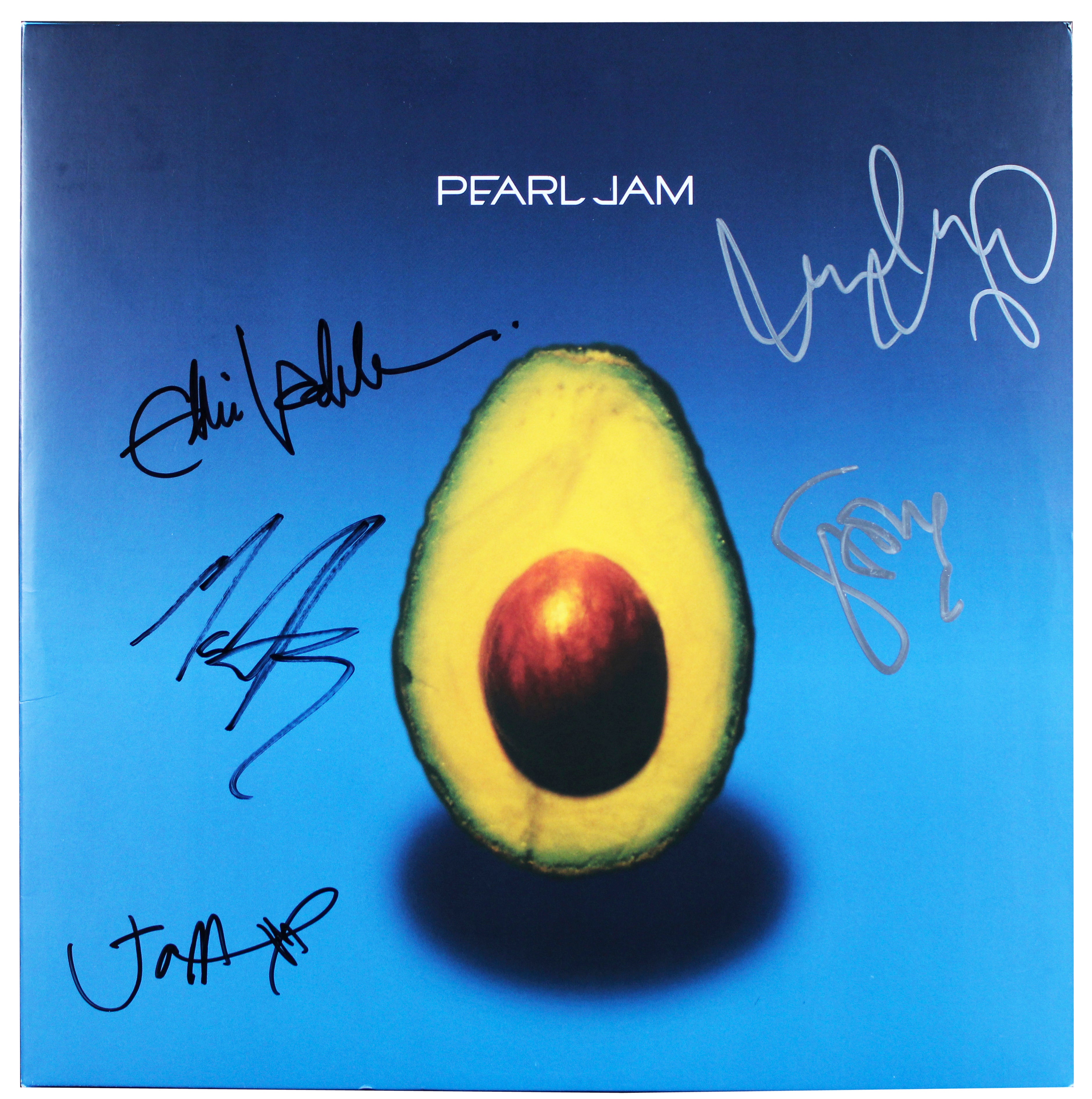 Pearl Jam (5) Vedder, Ament, McCready +2 Signed Signed Avocado Album Cover JSA