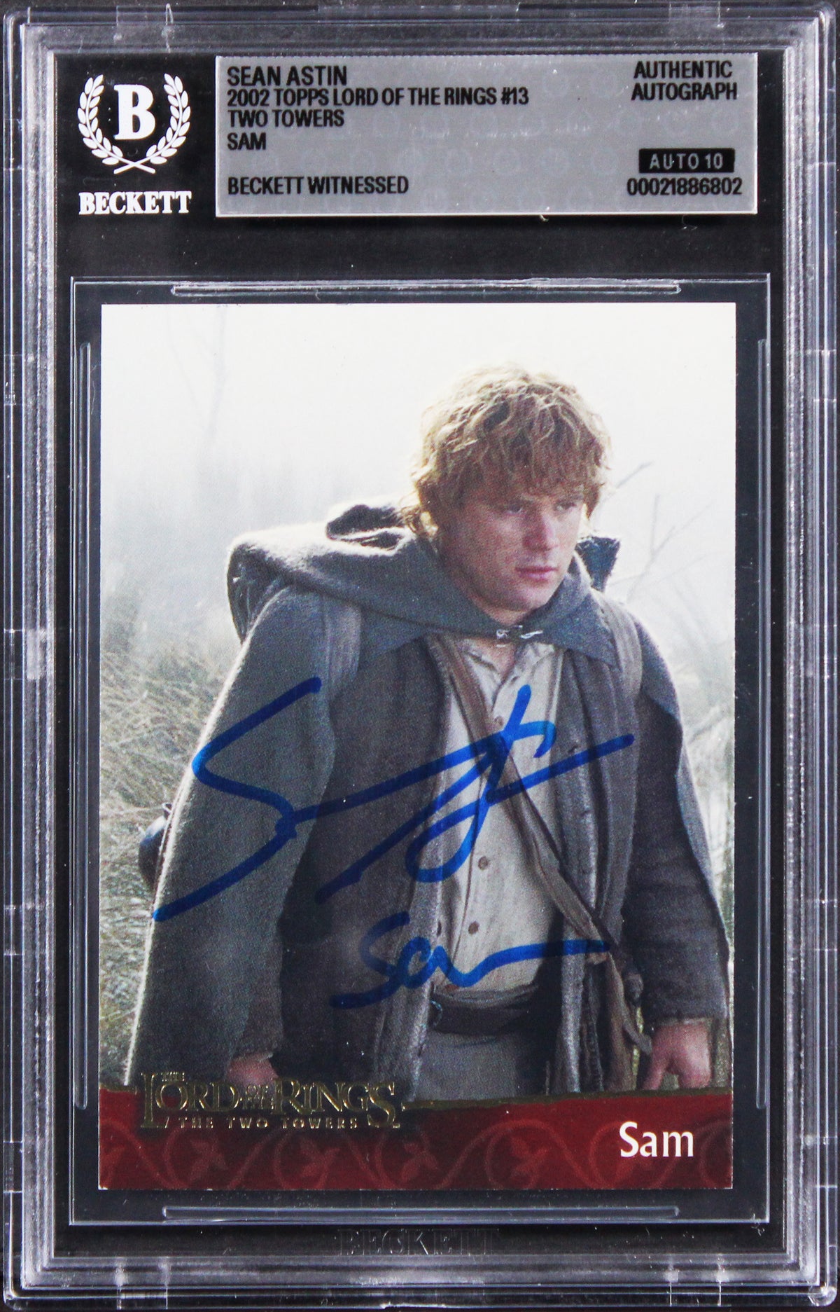 Sean Astin Signed 2002 Topps LOTR Two Towers Sam #13 Card Auto 10! BAS Slabbed