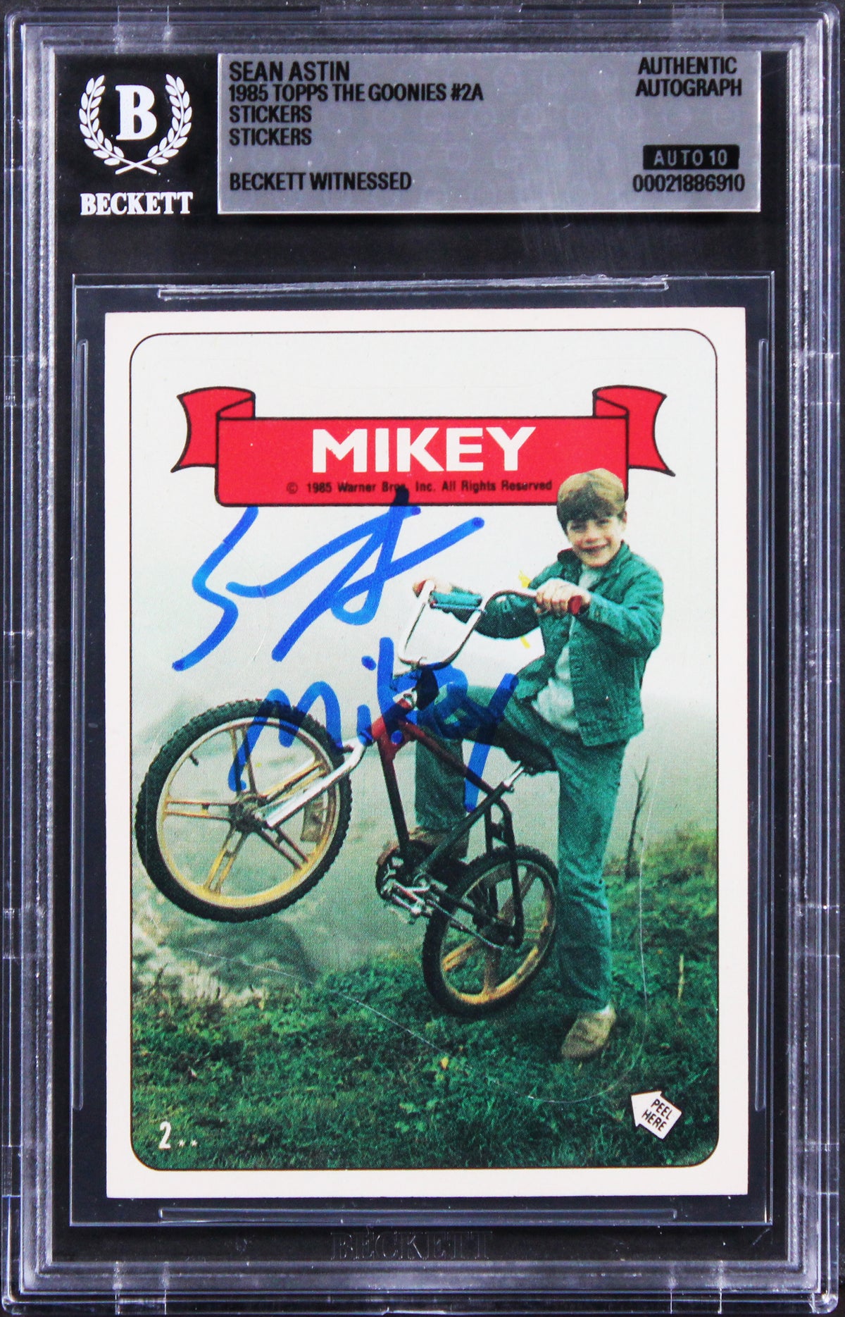 Sean Astin Signed 1985 Topps The Goonies Stickers #2A Card Auto 10! BAS Slabbed