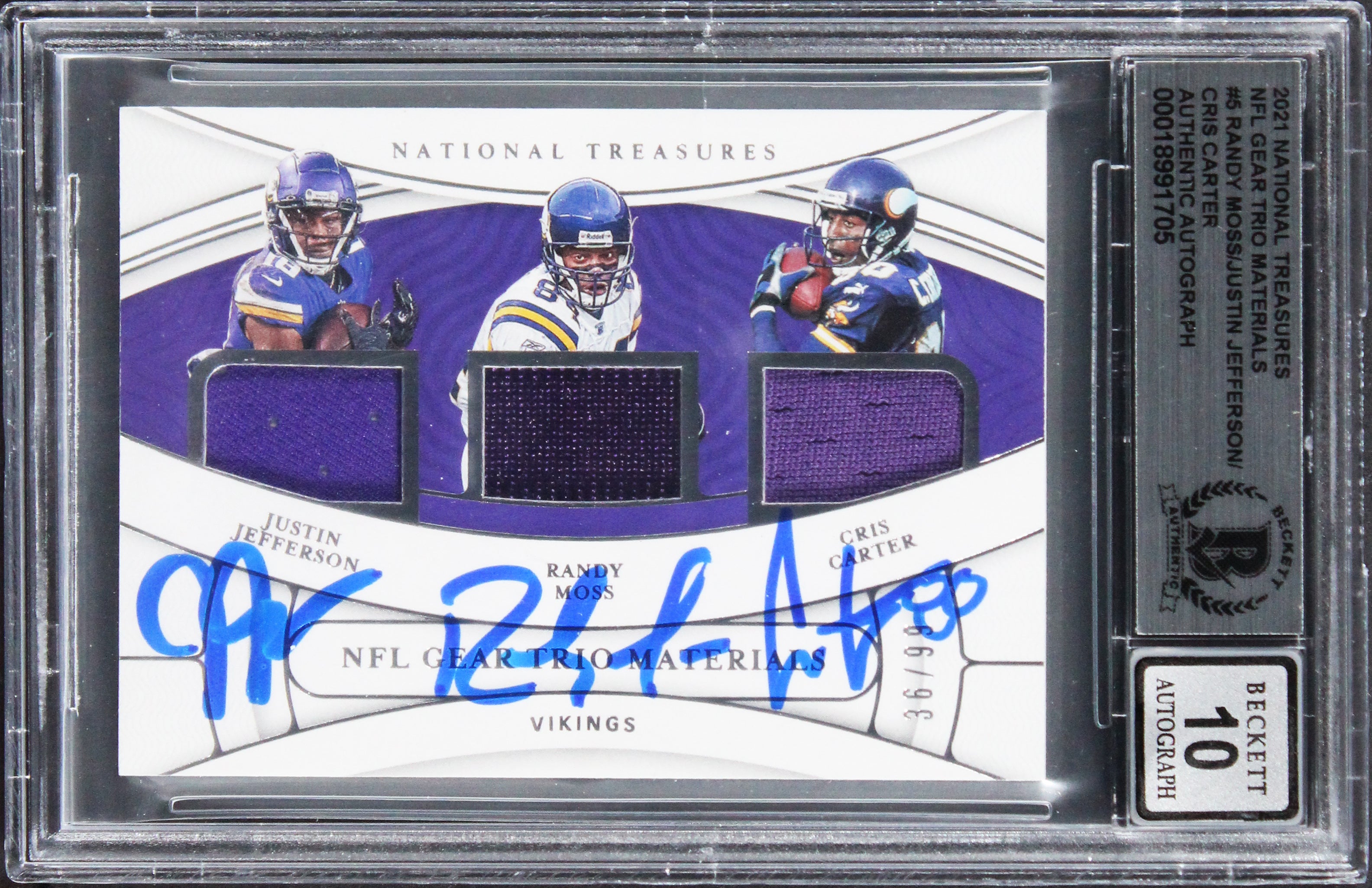 (3) Jefferson, Moss & Carter Signed 2021 NT Mat #6 36/99 Card Auto 10! BAS Slab