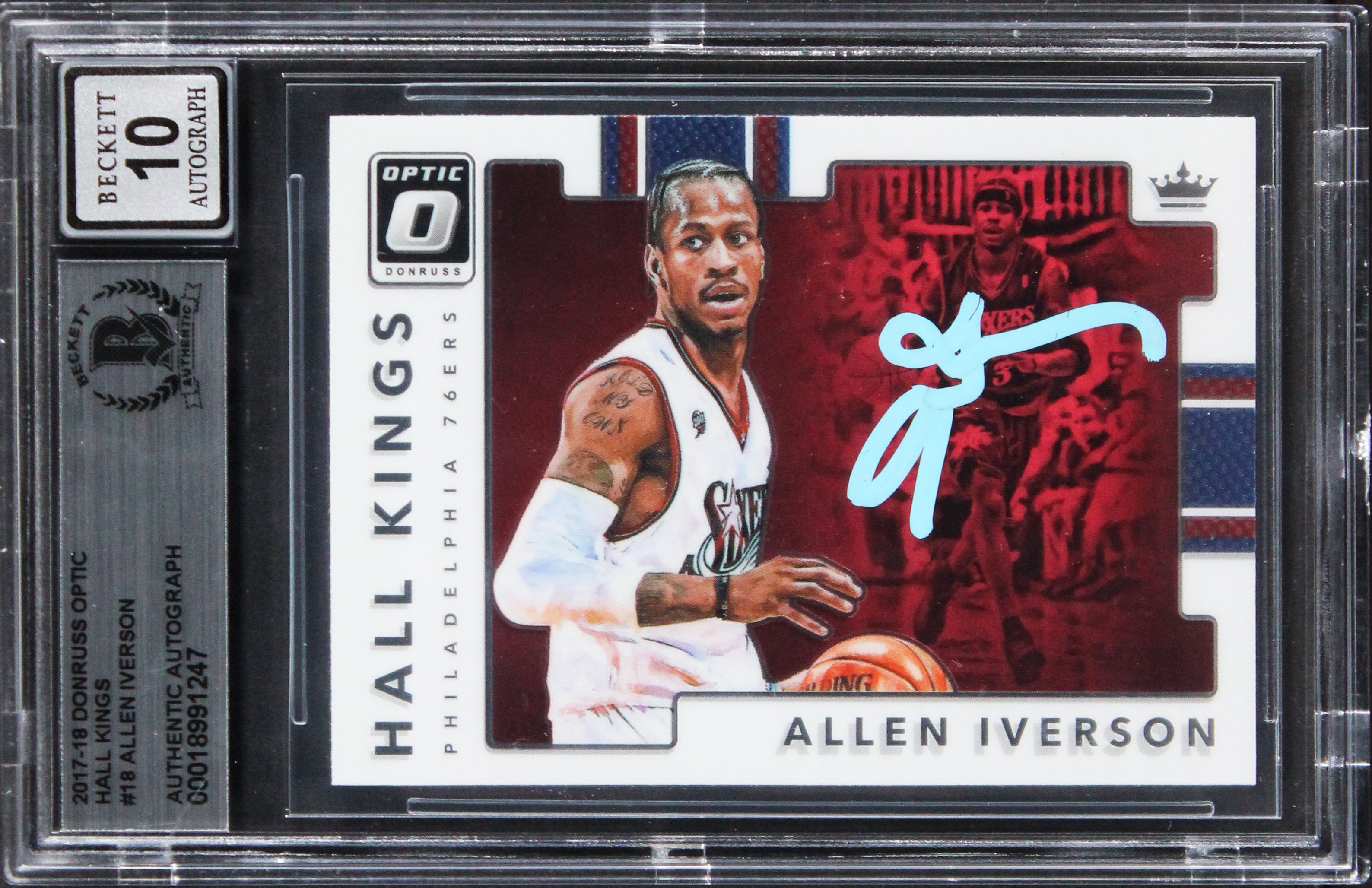 Allen Iverson Signed 2017 Donruss Optic Hall Kings #18 Card Auto 10! BAS Slabbed