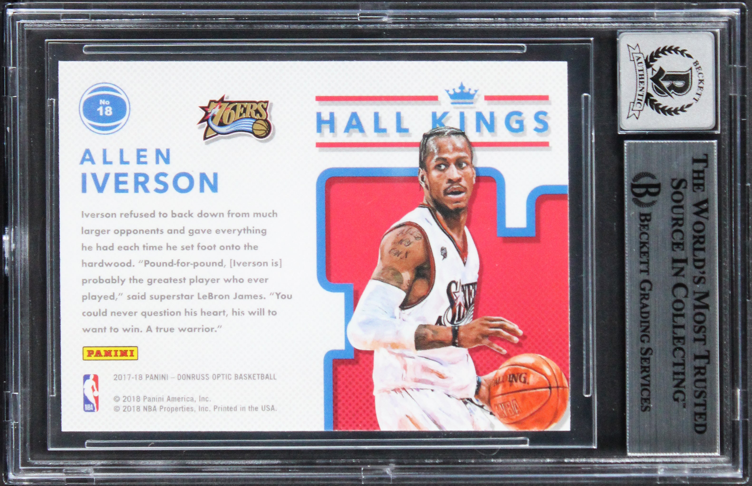 Allen Iverson Signed 2017 Donruss Optic Hall Kings #18 Card Auto 10! BAS Slabbed