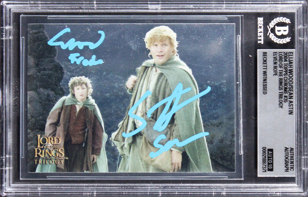 Wood & Astin Signed 2004 Topps Chrome LOTR Trilogy #35 Card Auto 10 BAS Slabbed