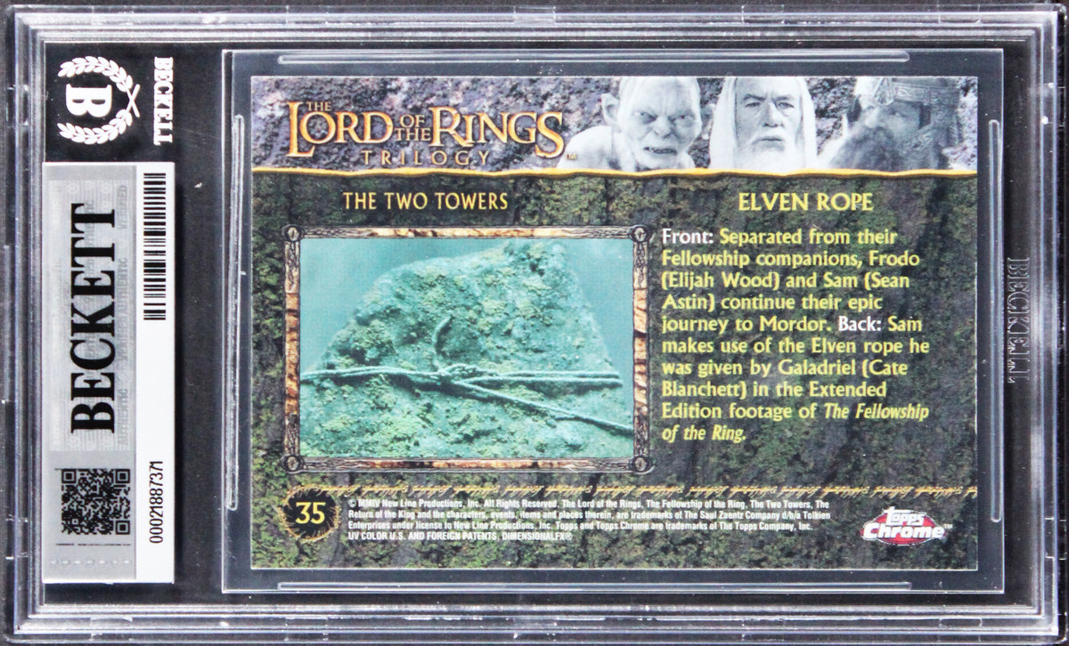 Wood & Astin Signed 2004 Topps Chrome LOTR Trilogy #35 Card Auto 10 BAS Slabbed
