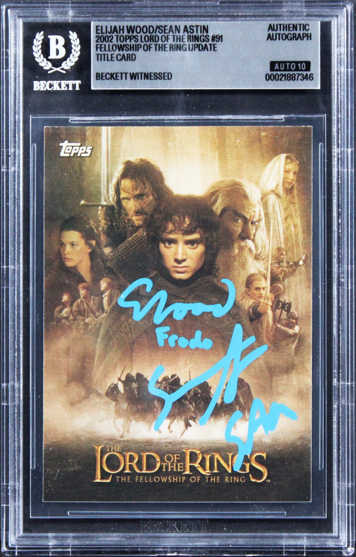 Elijah Wood & Sean Astin Signed 2002 Topps LOTR  #91 Card Auto 10! BAS Slabbed