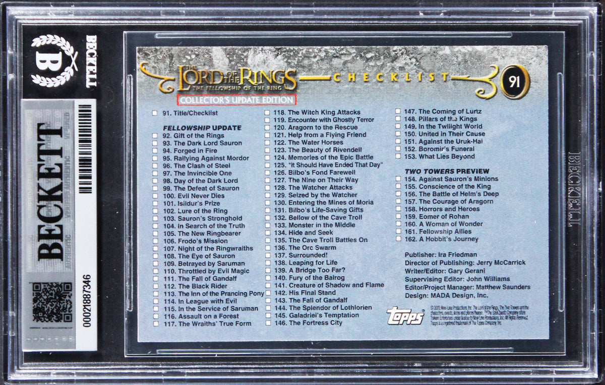 Elijah Wood & Sean Astin Signed 2002 Topps LOTR  #91 Card Auto 10! BAS Slabbed