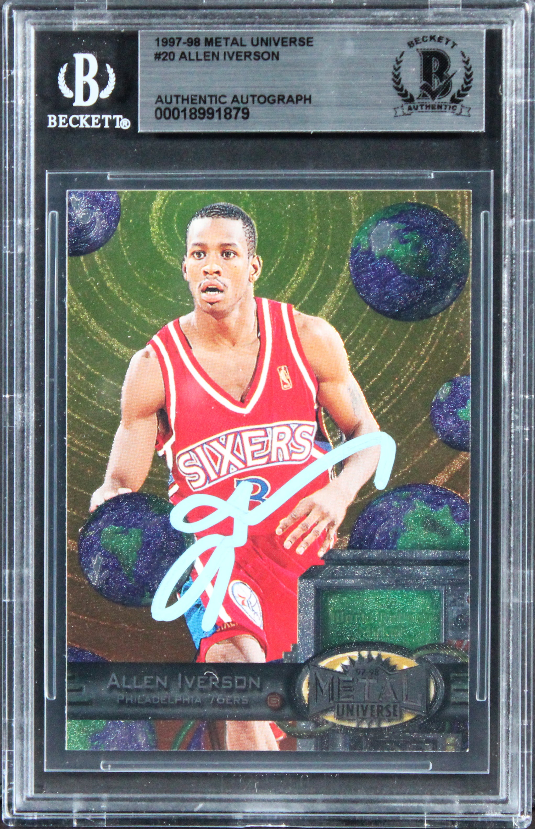76ers Allen Iverson Authentic Signed 1997 Metal Universe #20 Card BAS Slabbed