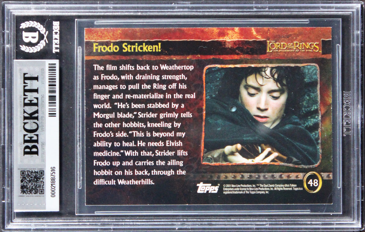 Elijah Wood & Sean Astin Signed 2001 Topps LOTR #48 Card Auto 10! BAS Slabbed