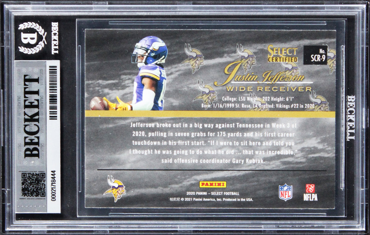 Vikings Justin Jefferson Signed 2020 Select #9 Rookie Card Auto 10! BAS Slabbed