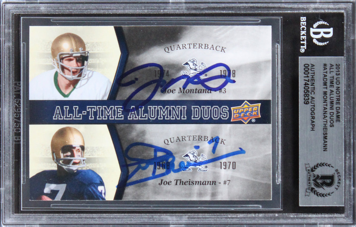 ND (2) Montana & Theismann Signed 2013 UD Notre Dame ATAD #ATADMT Card BAS Slab