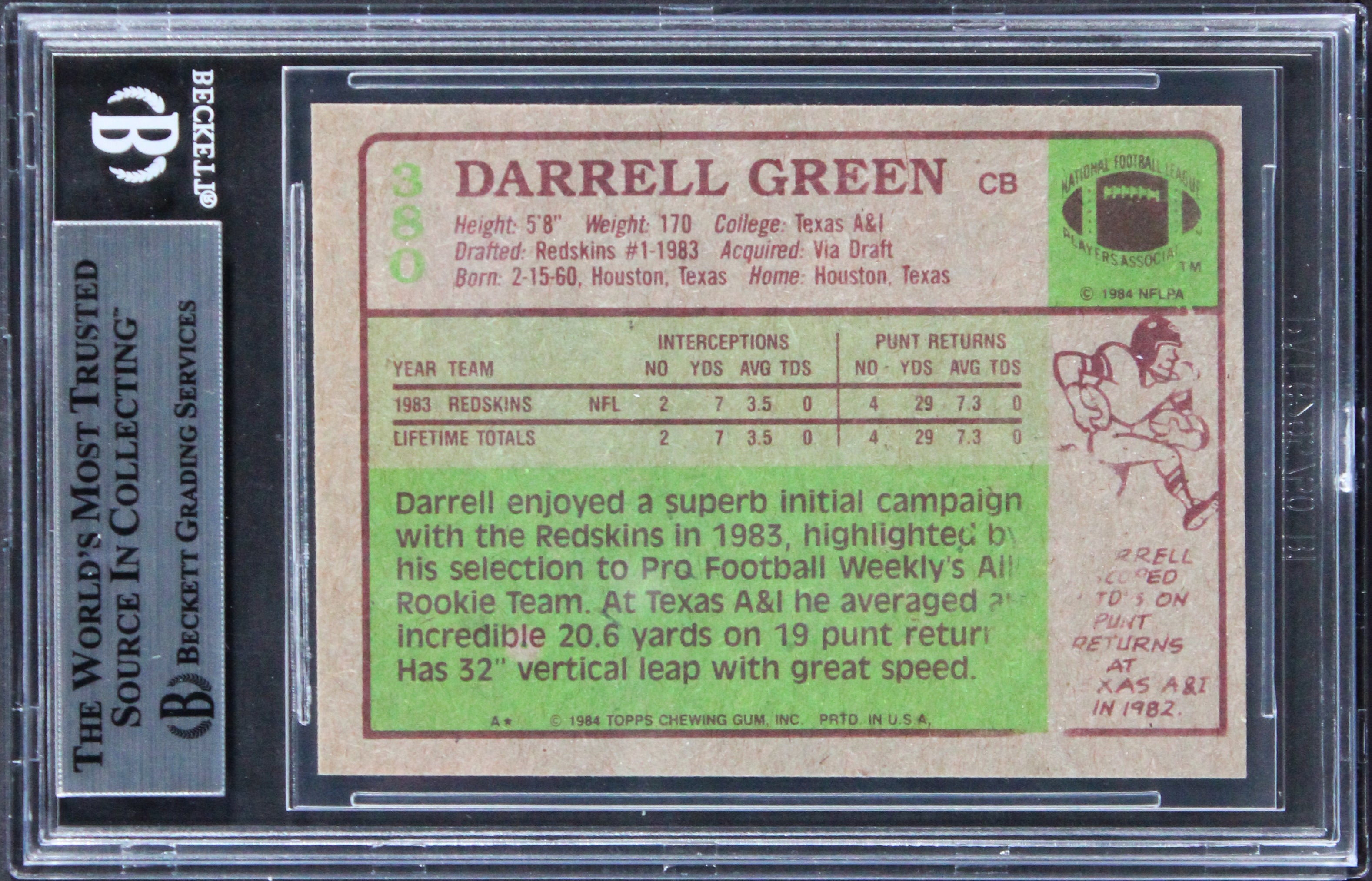Commanders Darrell Green "HOF 08" Authentic Signed 1984 Topps #380 Card BAS Slab