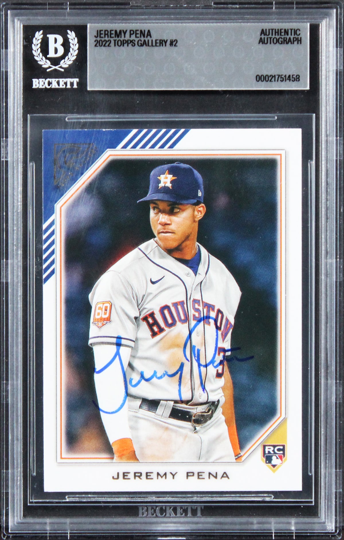 Astros Jeremy Pena Signed 2022 Topps Gallery #2 Rookie Card BAS Slabbed