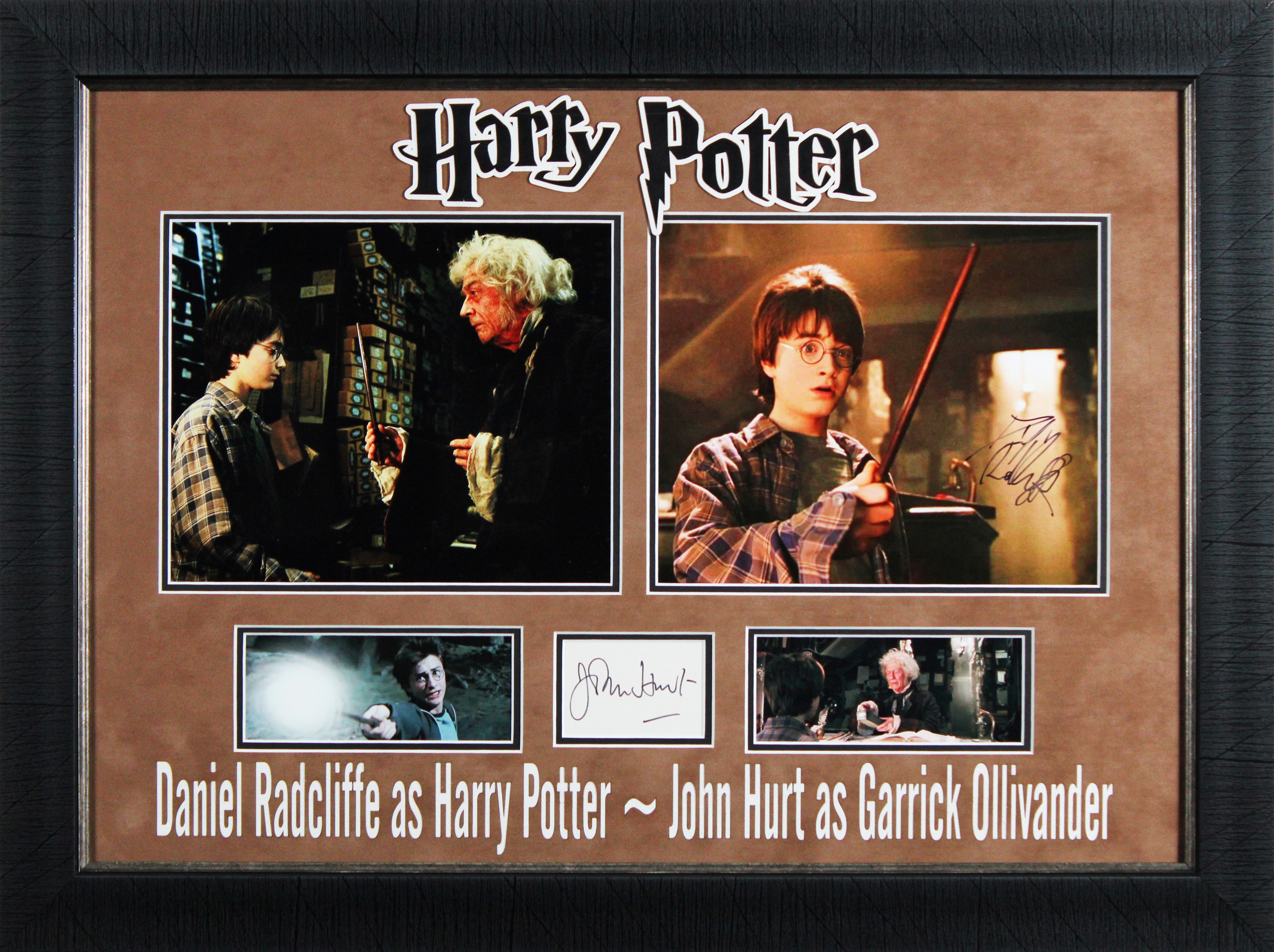 Daniel Radcliffe & John Hurt Harry Potter Signed Framed Display BAS #AE13687