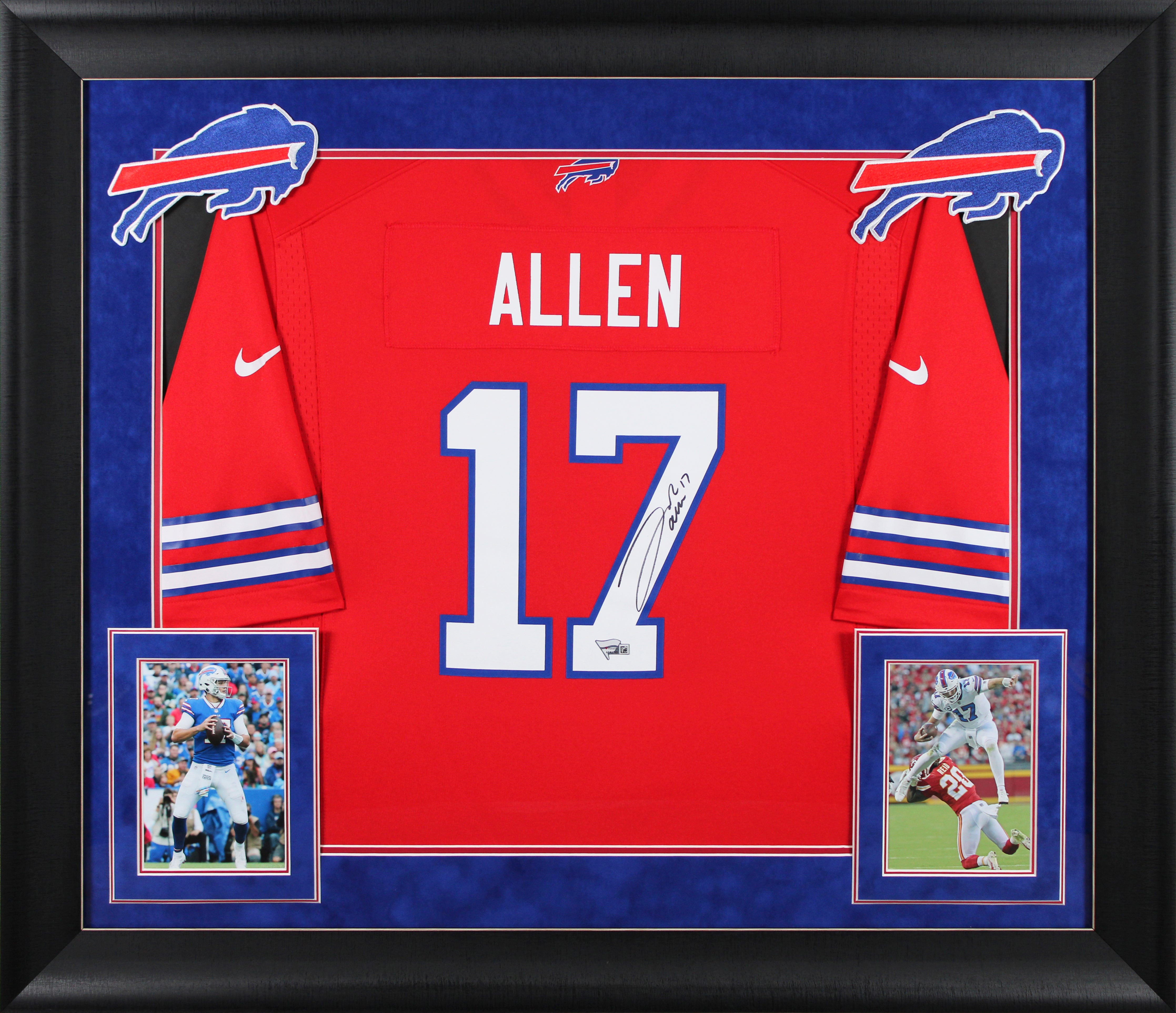 Bills Josh Allen Signed Red Nike Game Framed Jersey w/ Black Sig Fanatics