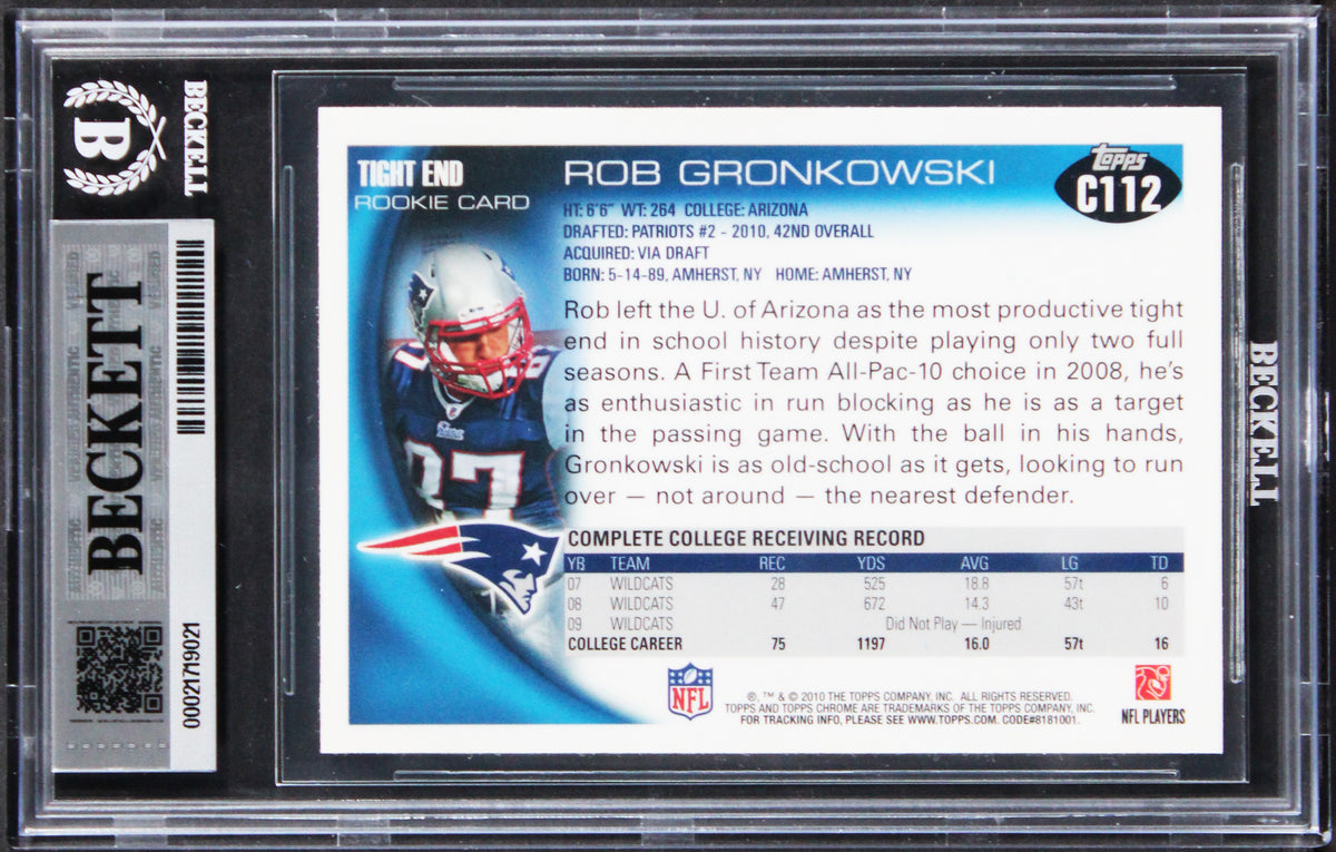 Patriots Rob Gronkowski Signed 2010 Topps Chrome #C112A RC Card Auto 10 BAS Slab
