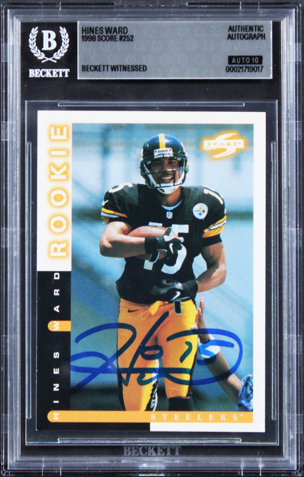 Steelers Hines Ward Signed 1998 Score #252 Rookie Card Auto GM 10! BAS Slabbed