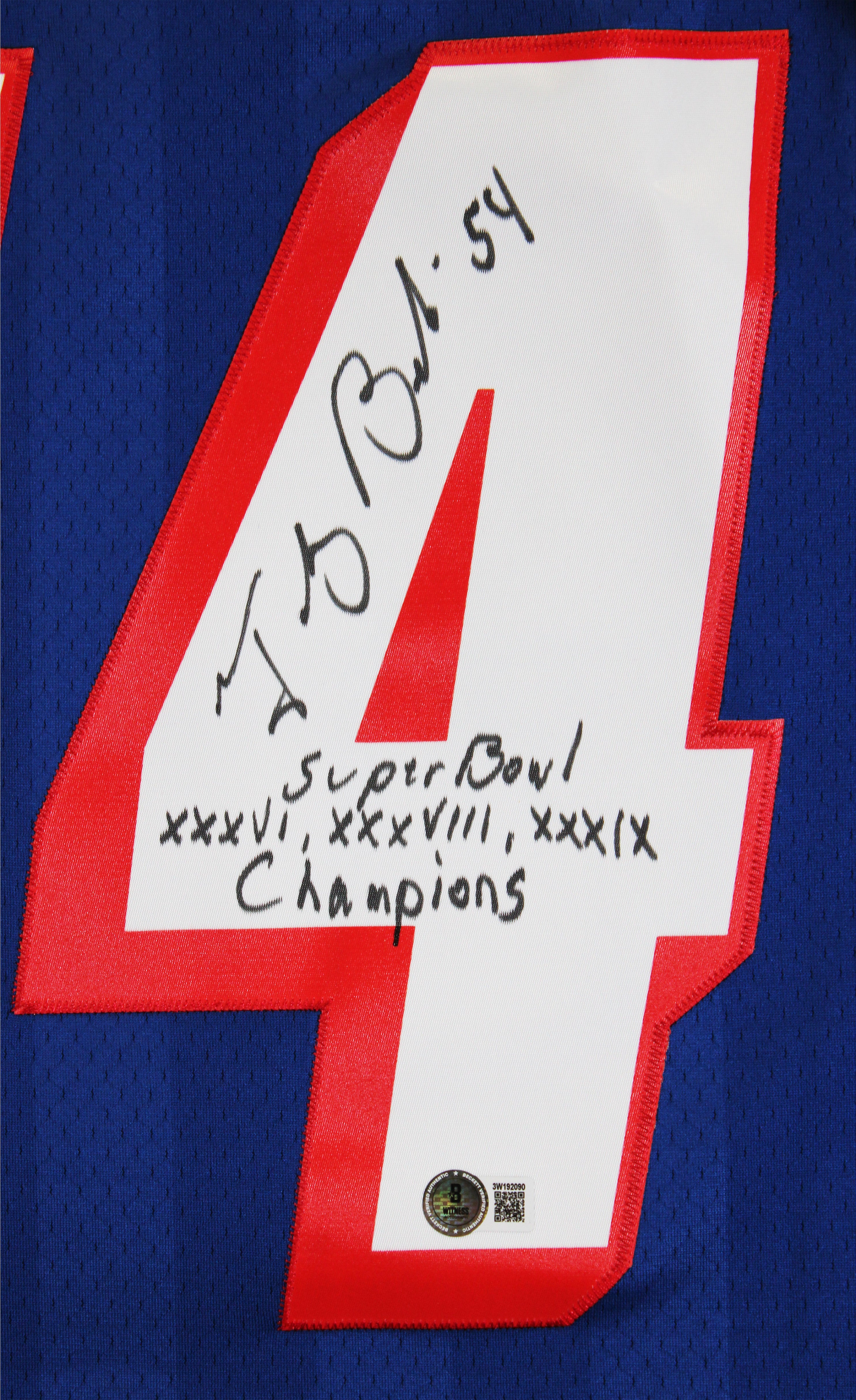 Patriots Tedy Bruschi "Super Bowl Champions" Signed Navy M&N TB Jersey BAS Wit