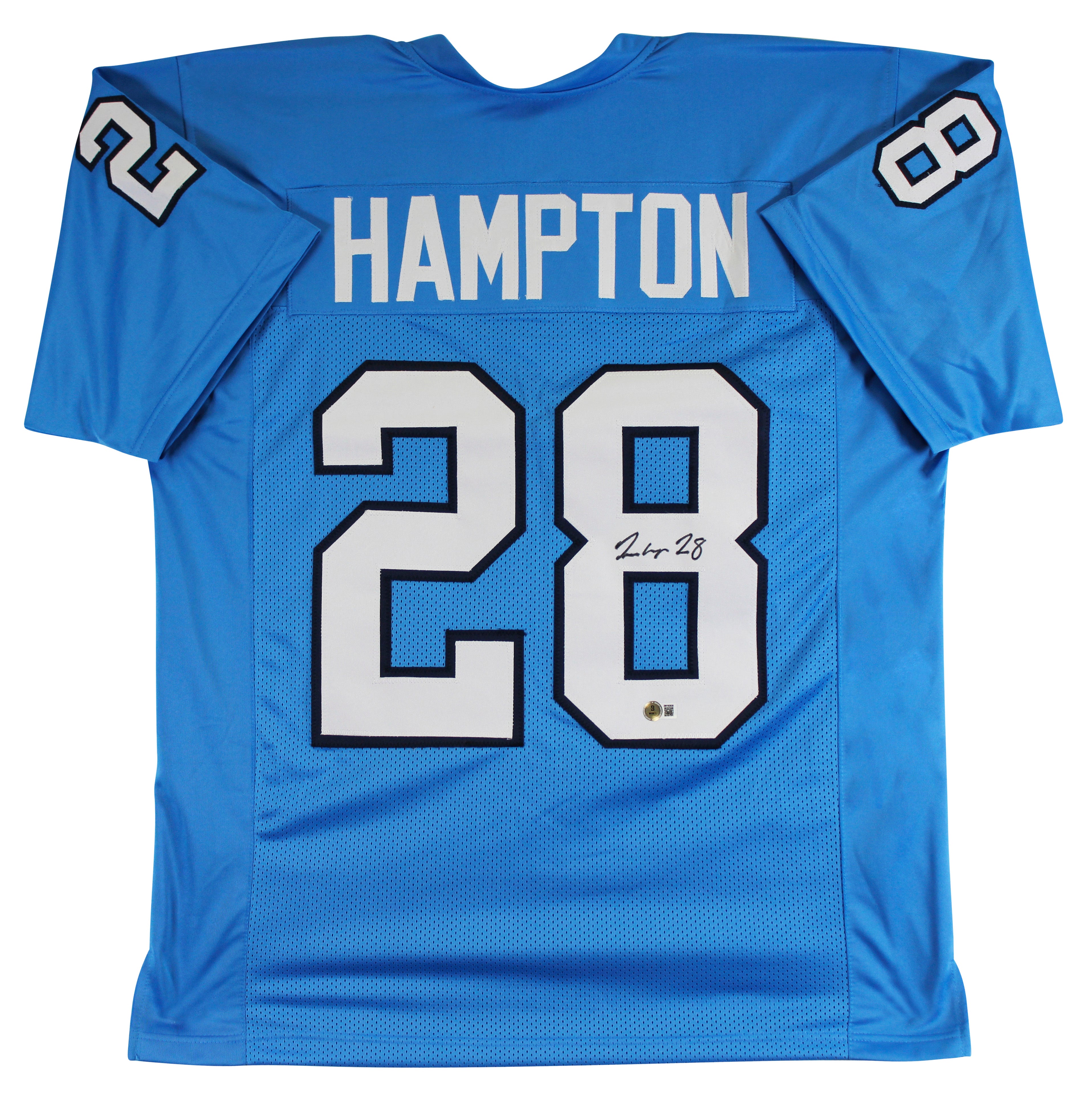 North Carolina Omarion Hampton Signed Carolina Blue Pro Style Jersey BAS Witness