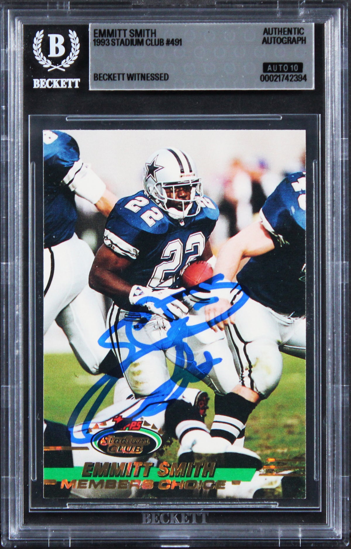 Cowboys Emmitt Smith Signed 1993 Stadium Club #491 Card Auto GM 10! BAS Slabbed