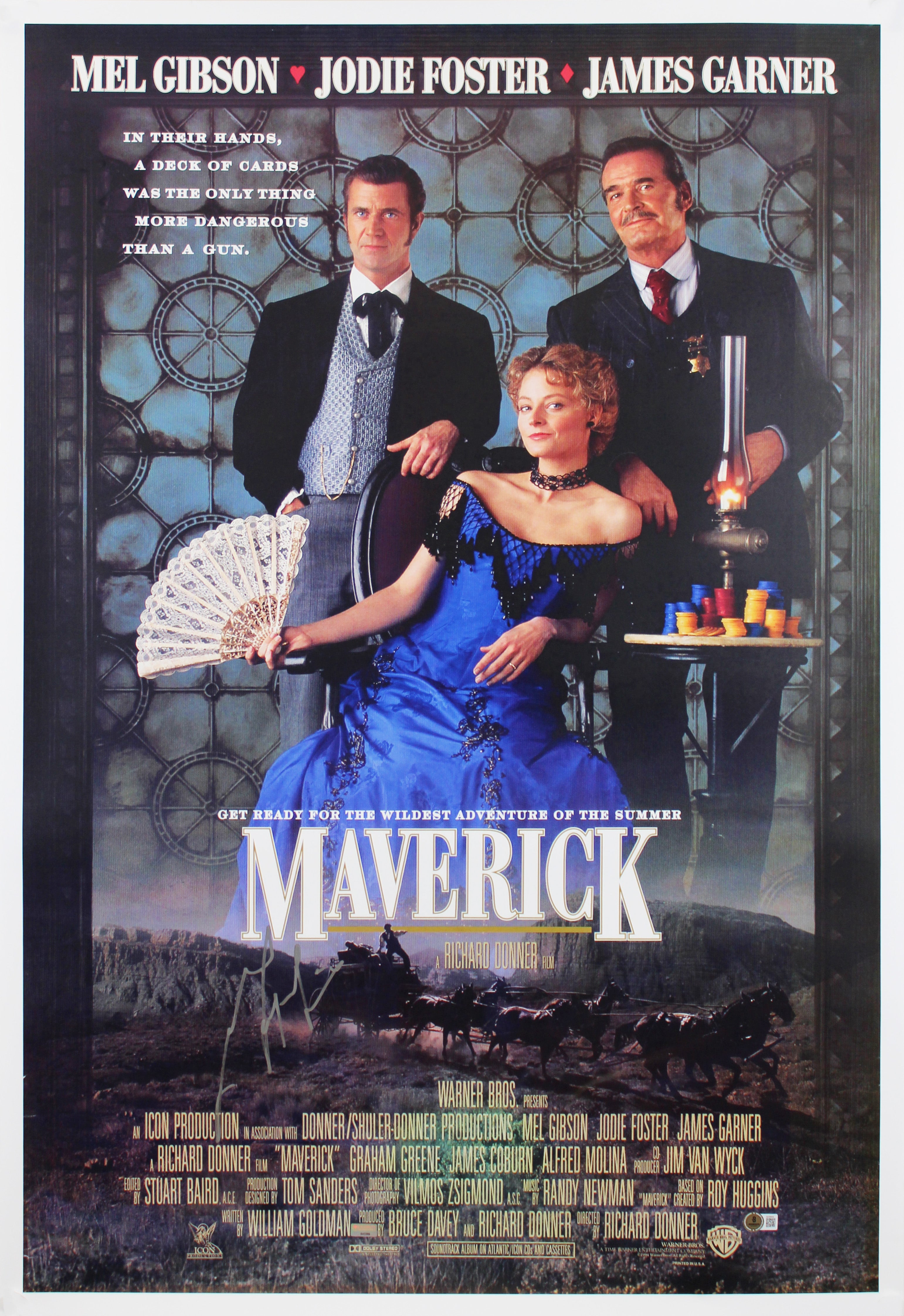 Mel Gibson Maverick Authentic Signed & Framed 27x40 Poster Autographed BAS