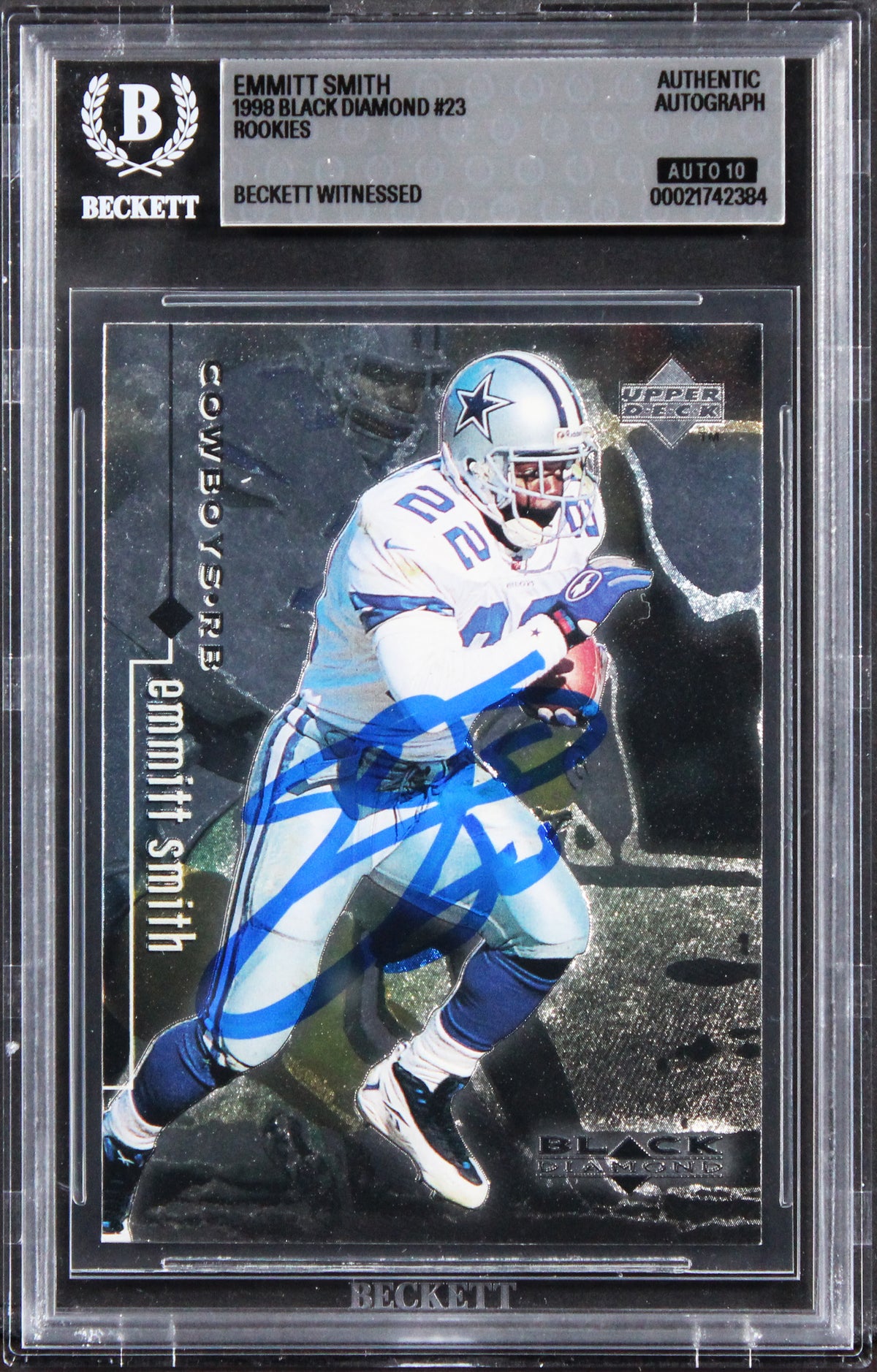 Cowboys Emmitt Smith Signed 1998 Black Diamond #23 Card Auto GM 10! BAS Slabbed