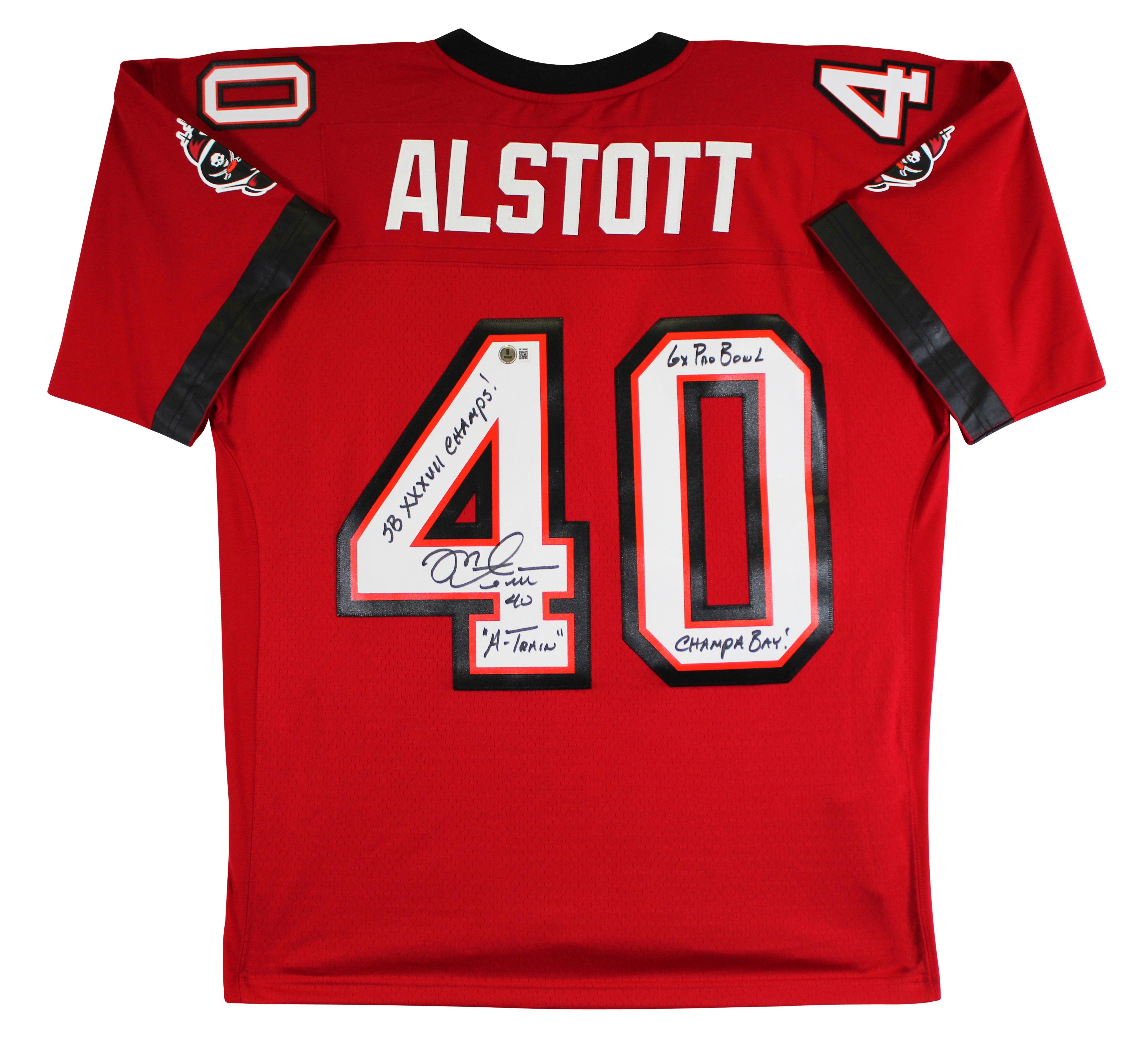 Buccaneers Mike Alstott "4x Insc" Authentic Signed Red M&N TB Jersey BAS Witness